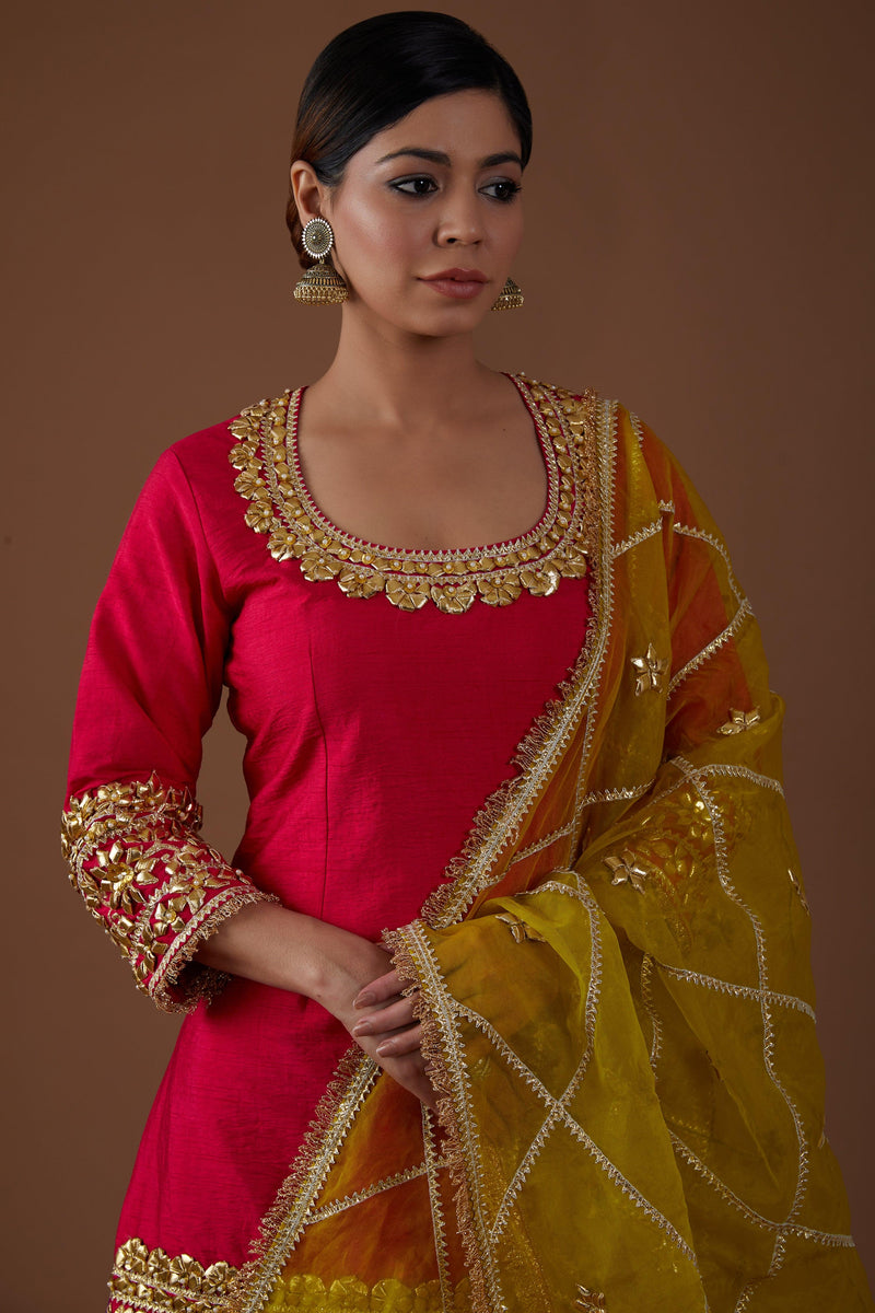 vivid berry hued dupion silk Kurta and lehenga set - Preeti s kapoor