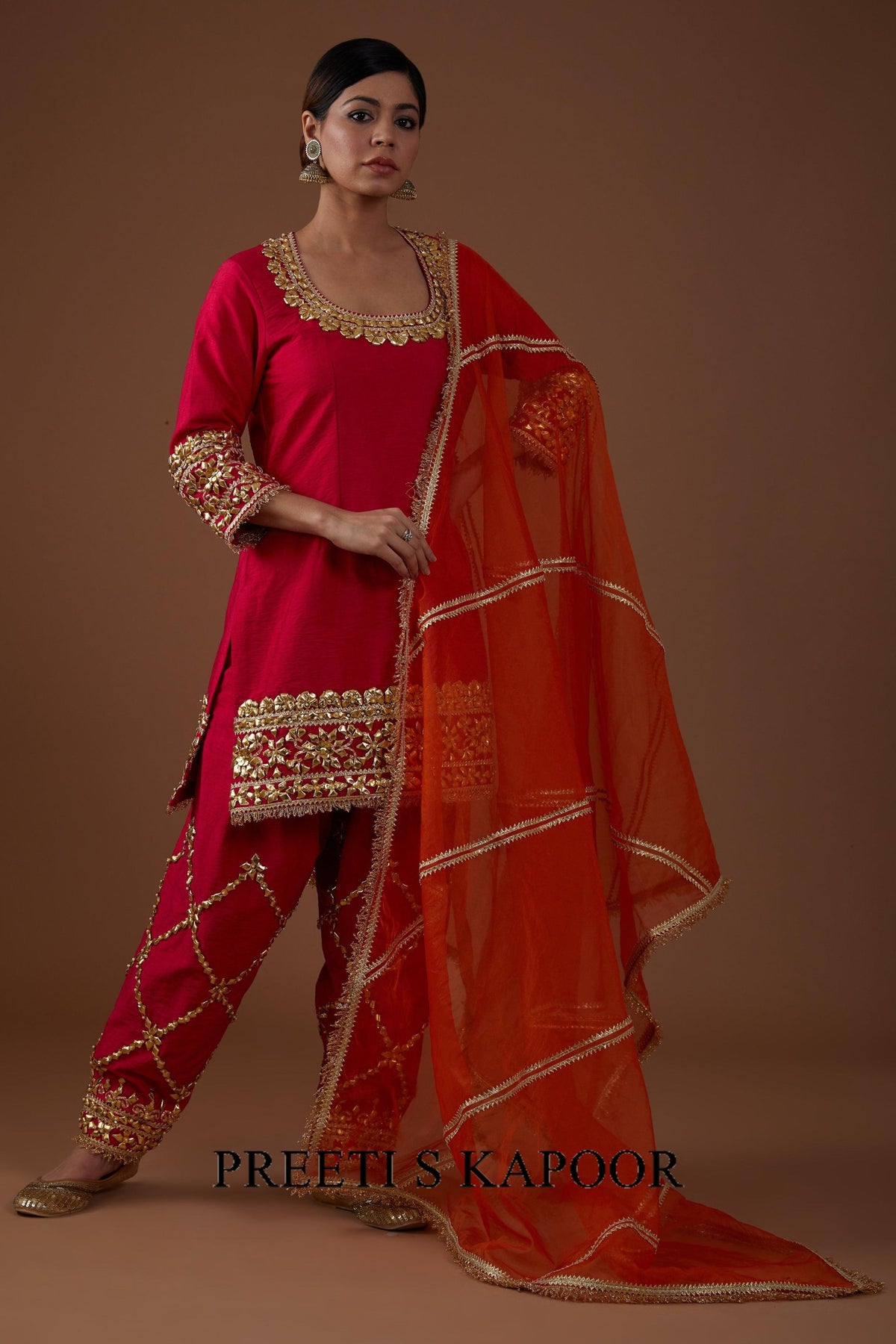Vivid berry hued dupion silk kurta set