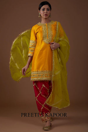 Dupion silk Amber glow hued kurta set