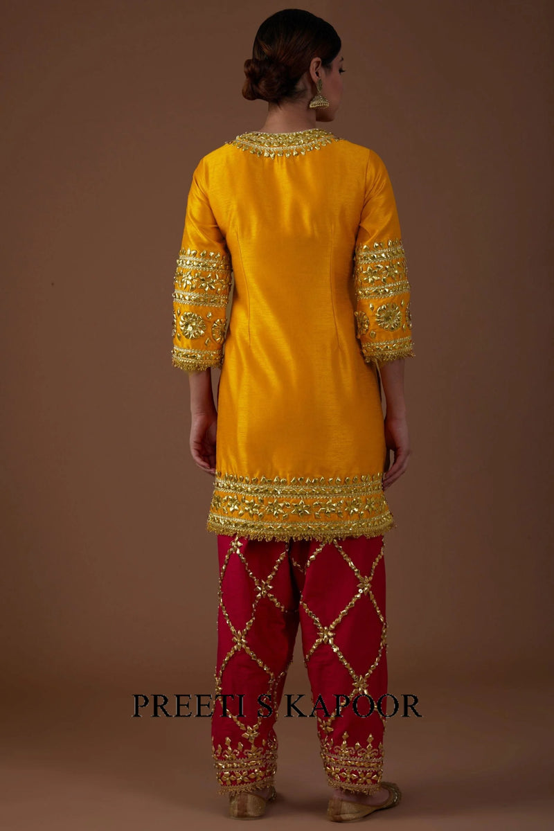 Dupion silk Amber glow hued kurta set - Preeti S Kapoor