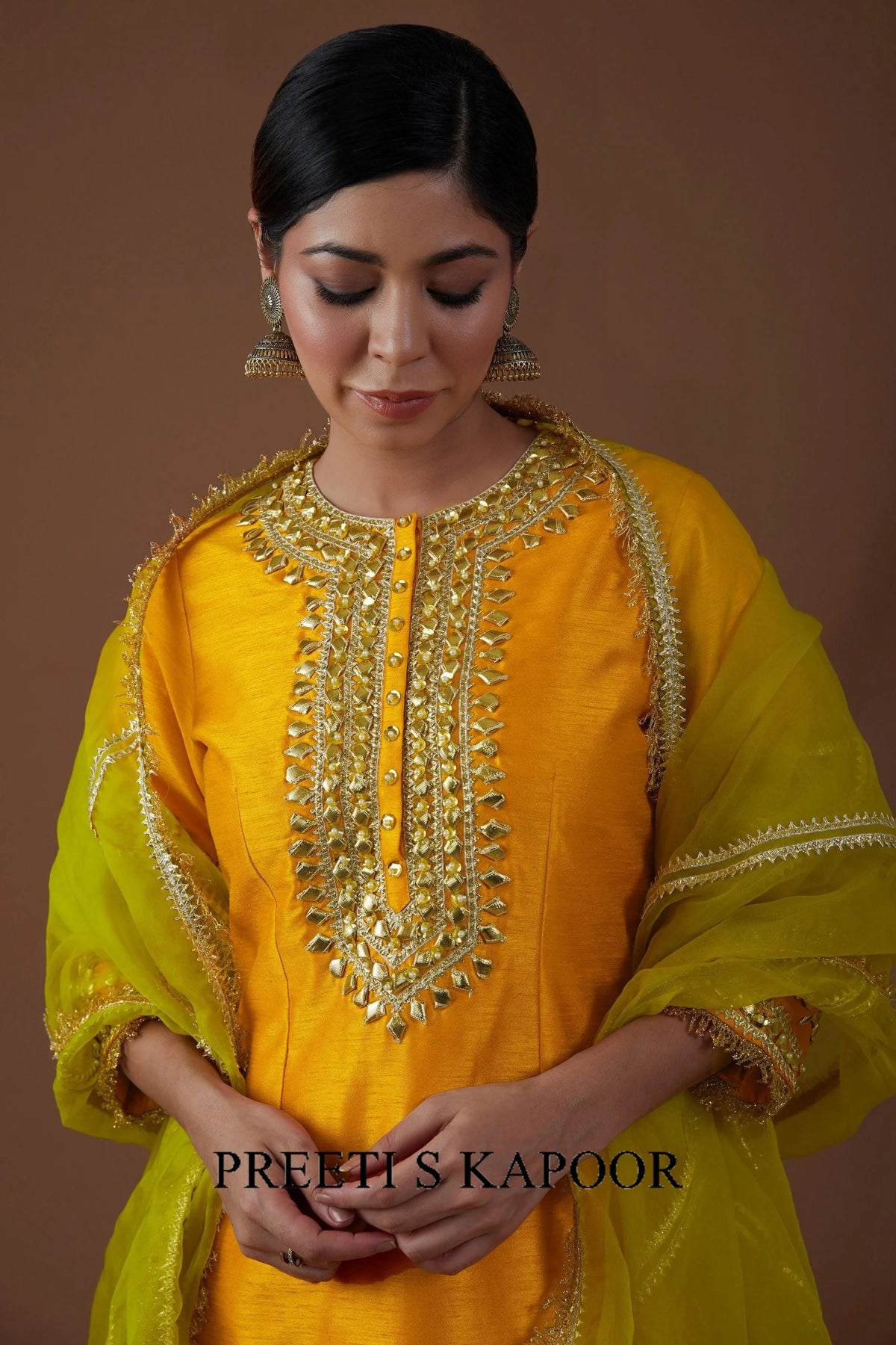 Dupion silk Amber glow hued kurta set - Preeti S Kapoor