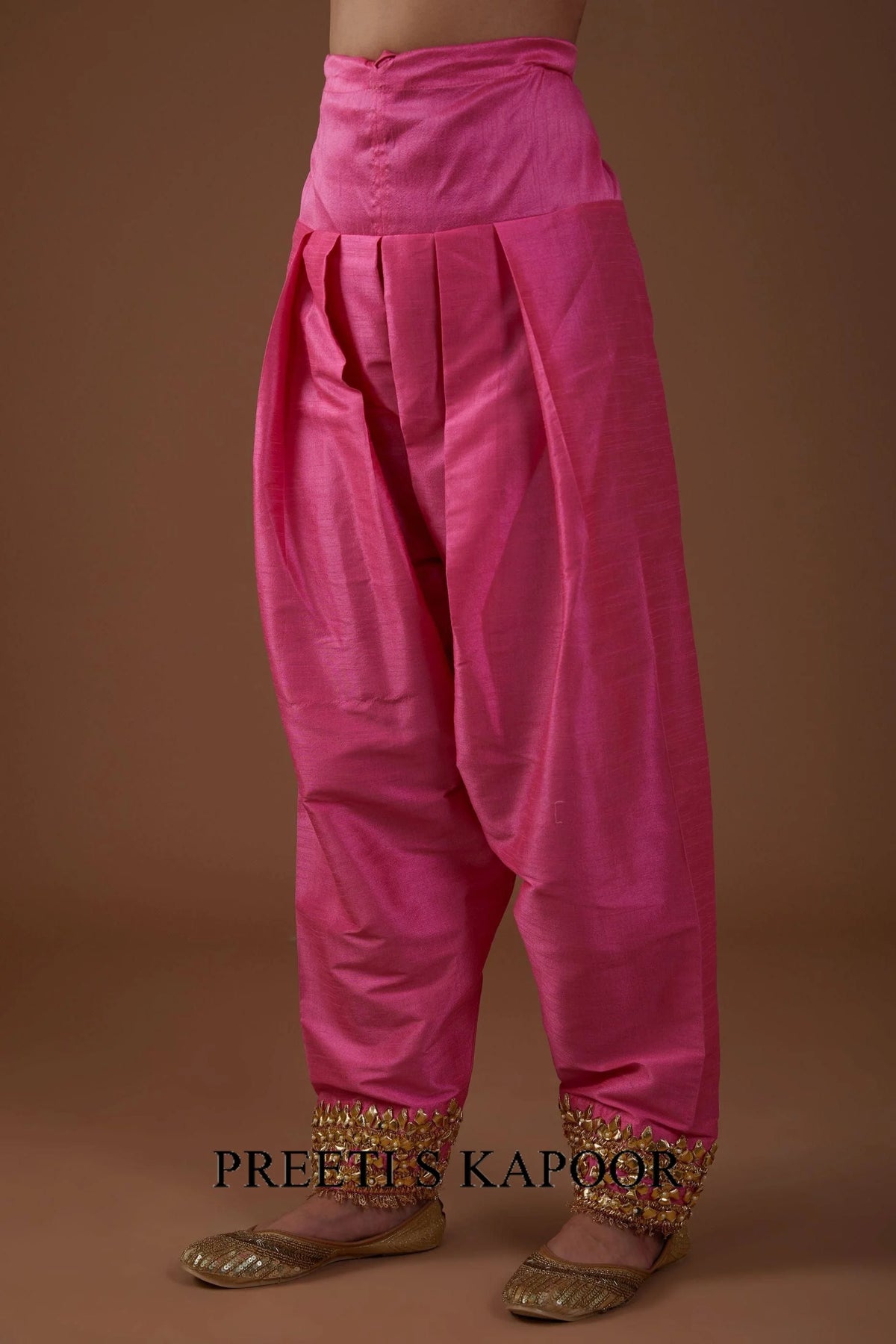 Electric Pink hued dupion silk A-line Kurta set - Preeti S Kapoor