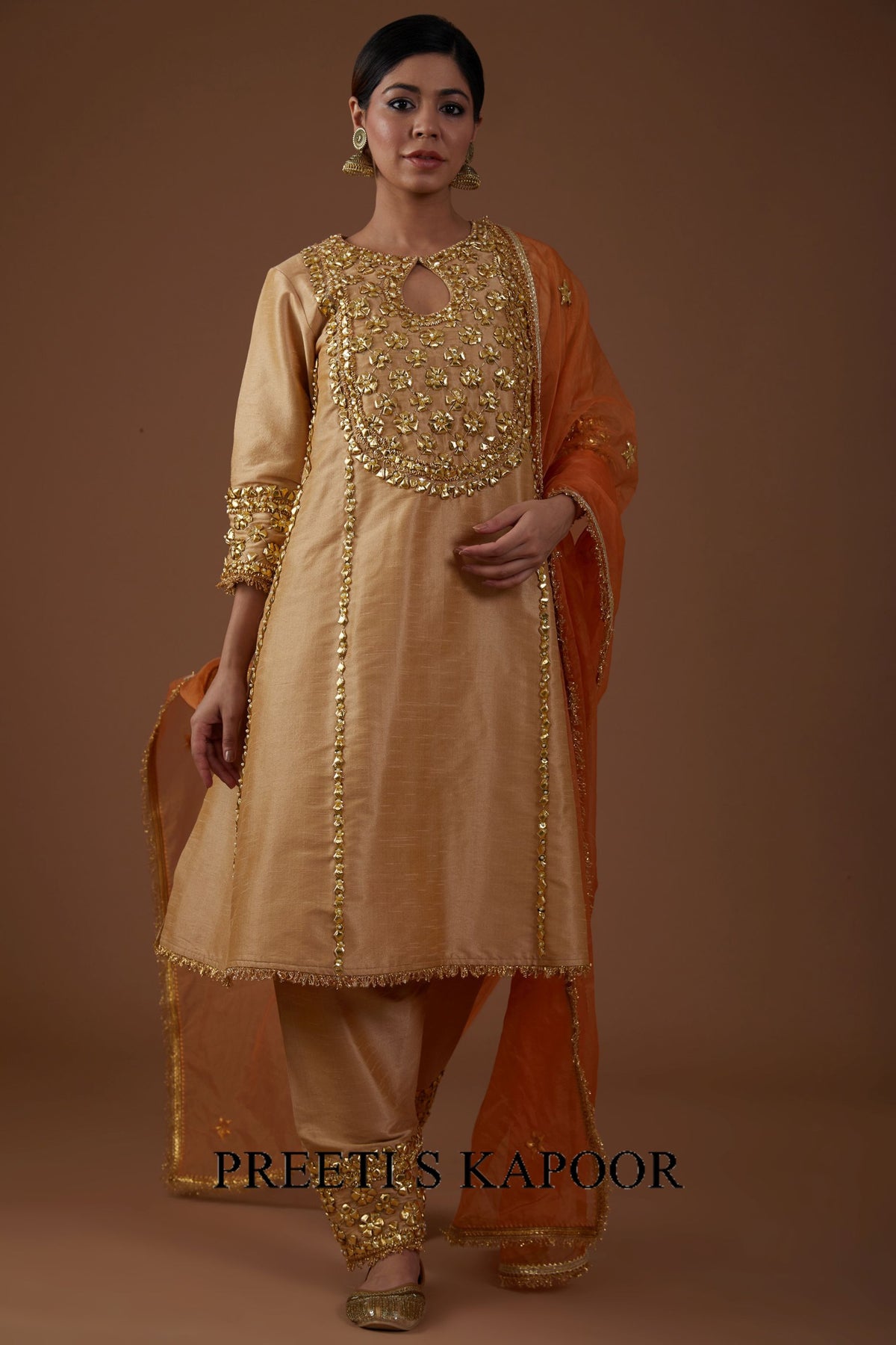 Desert sand hued dupion silk Aline Kurta set