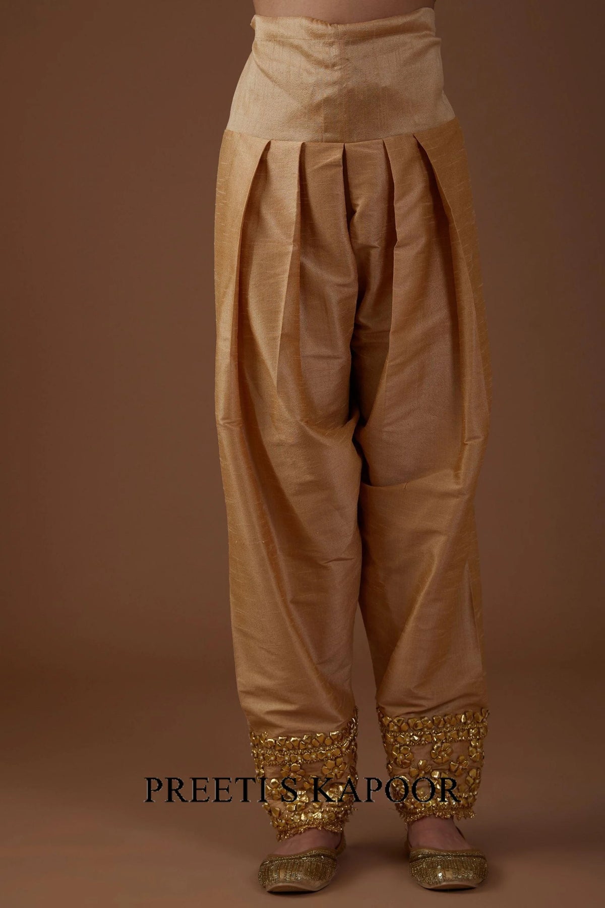 Desert sand hued dupion silk A-line Kurta set - Preeti S Kapoor