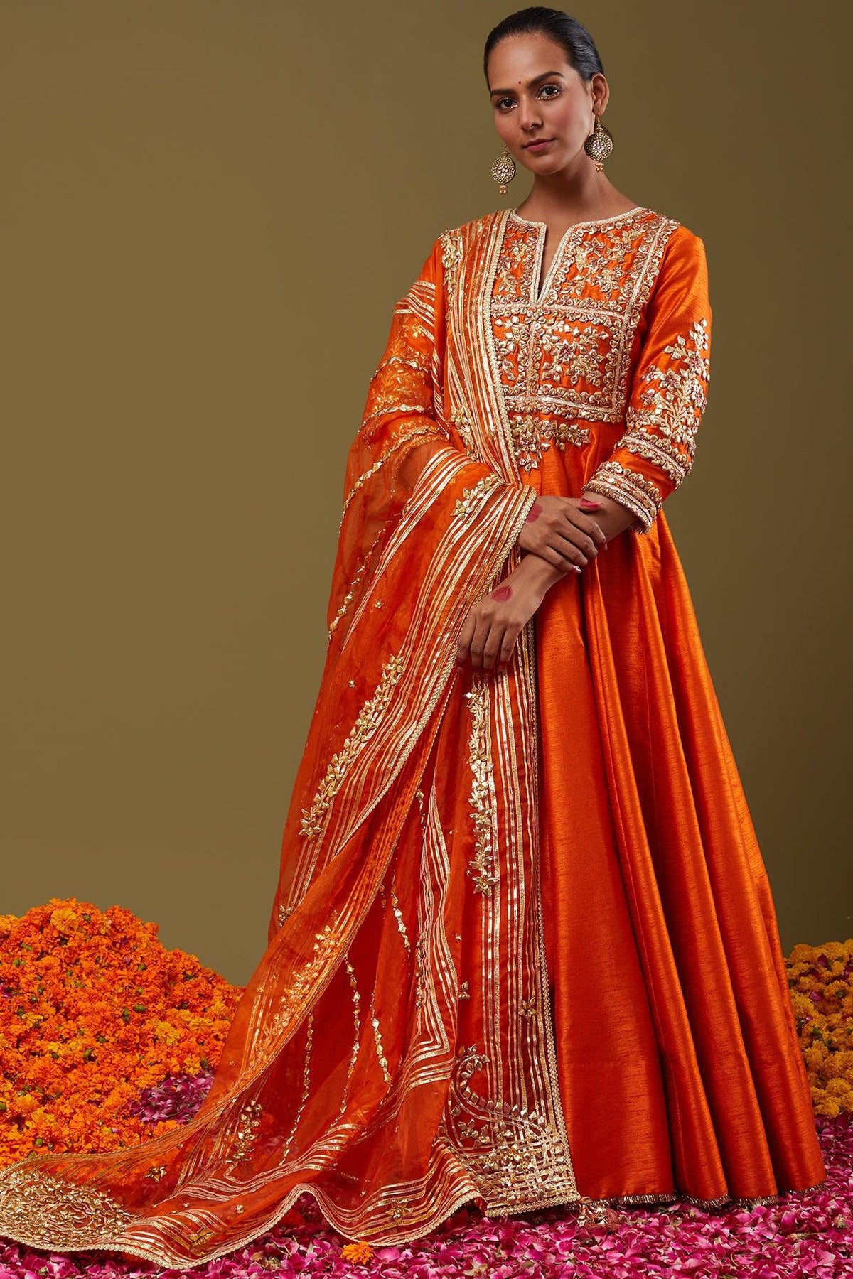 Orange Gota Work Embroidered Anarkali Set - Preeti s kapoor