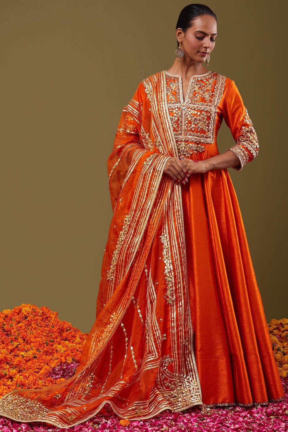 Orange Gota Work Embroidered Anarkali Set - Preeti s kapoor