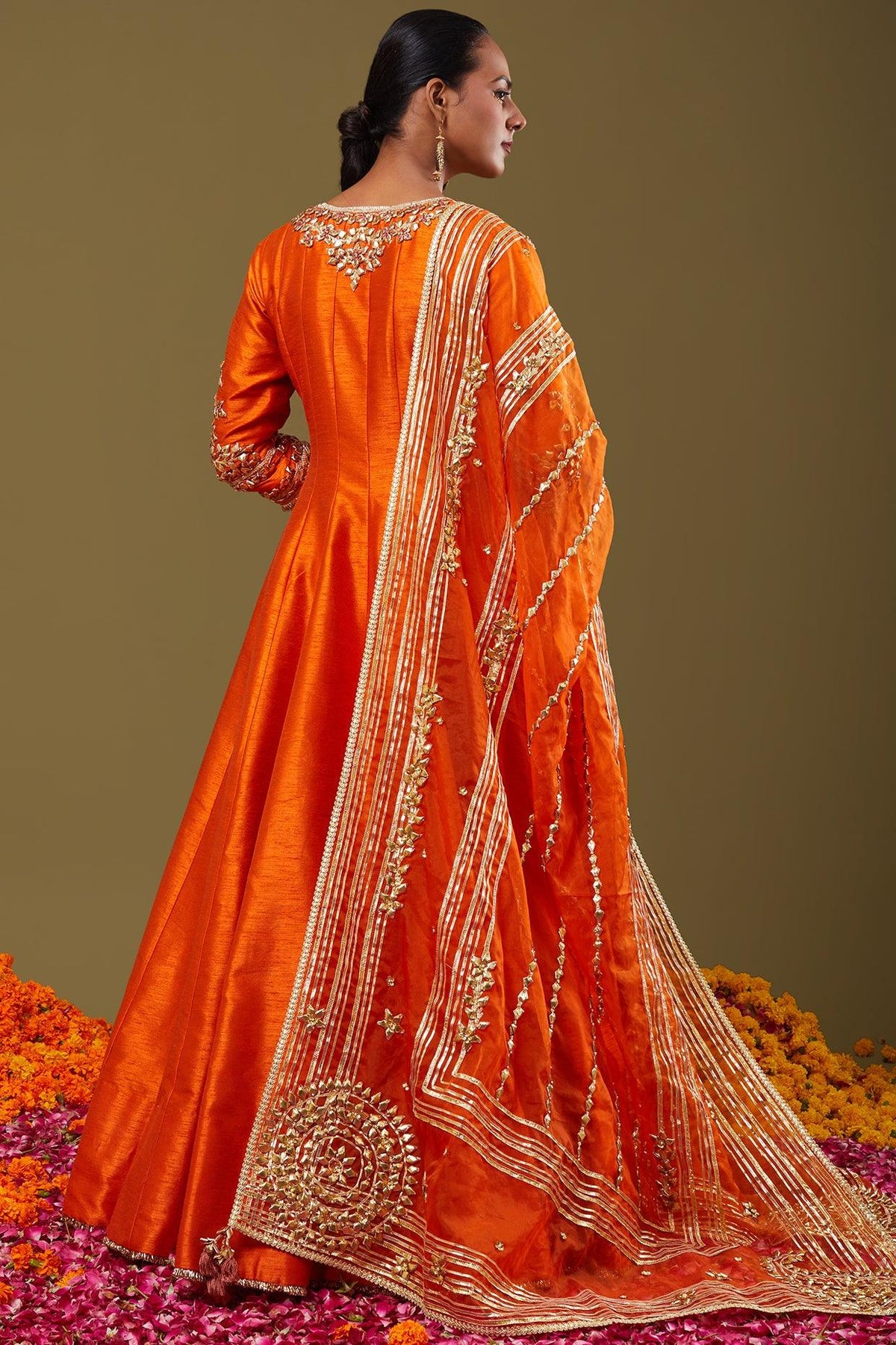 Orange Gota Work Embroidered Anarkali Set - Preeti s kapoor