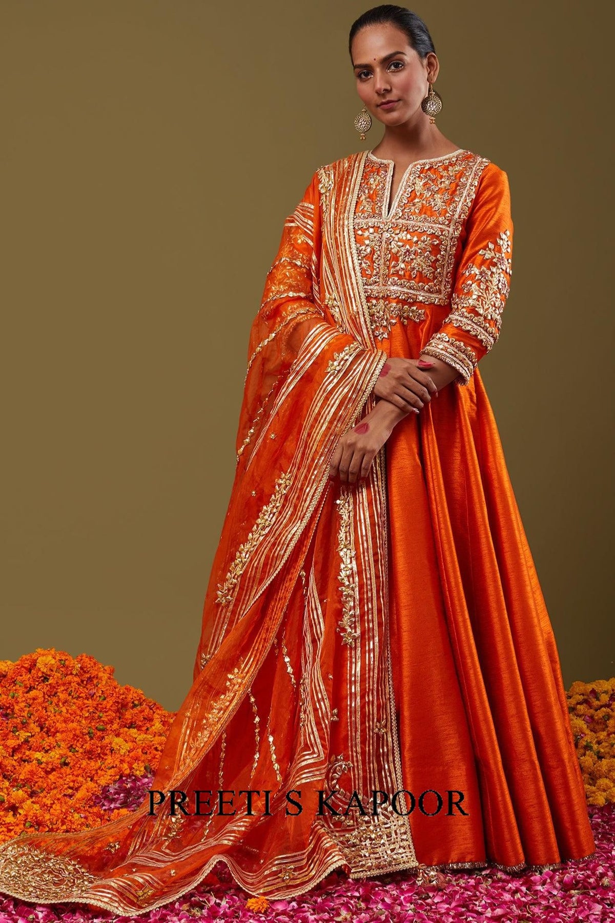 Orange Gota Work Embroidered Anarkali Set