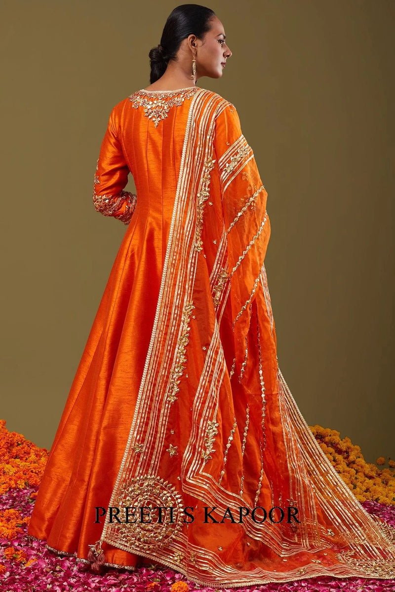 Orange Gota Work Embroidered Anarkali Set - Preeti S Kapoor