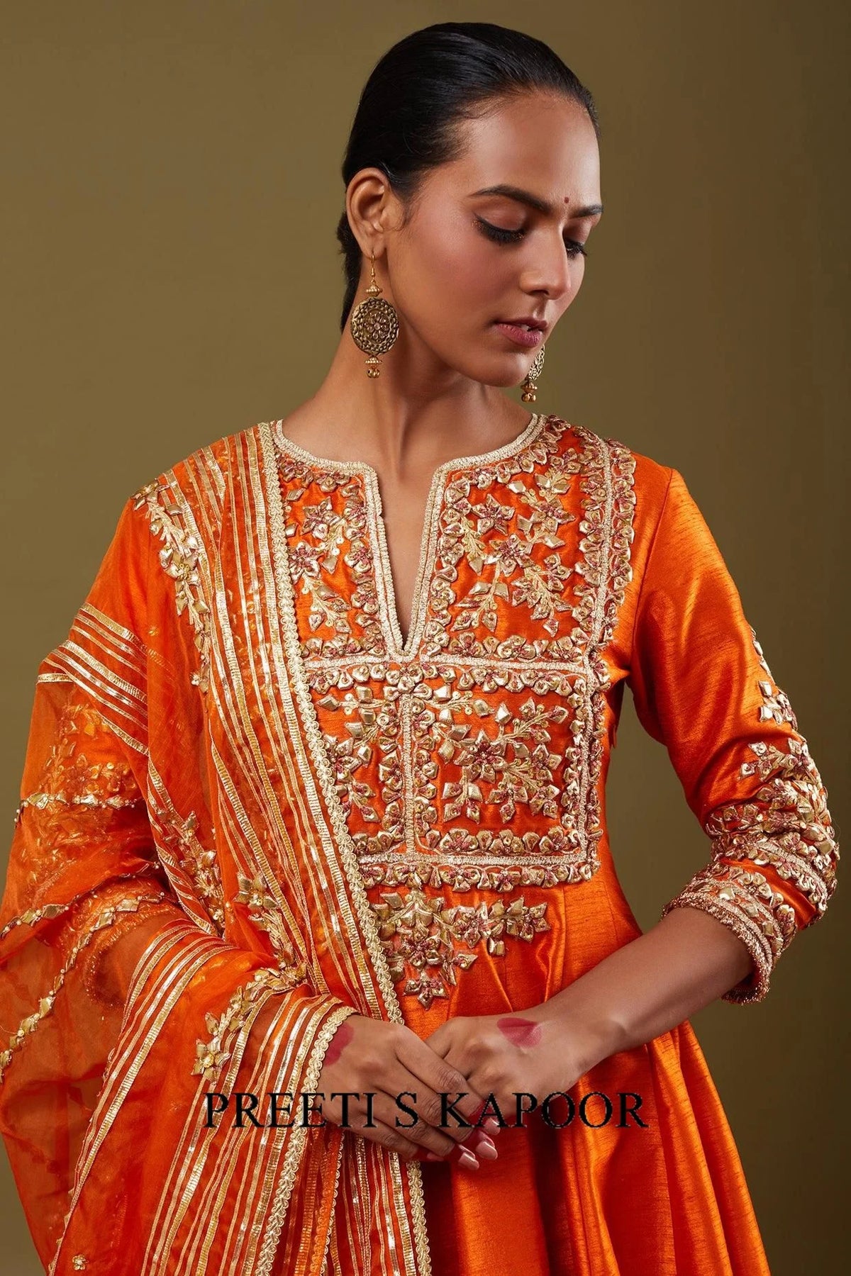 Orange Gota Work Embroidered Anarkali Set - Preeti S Kapoor