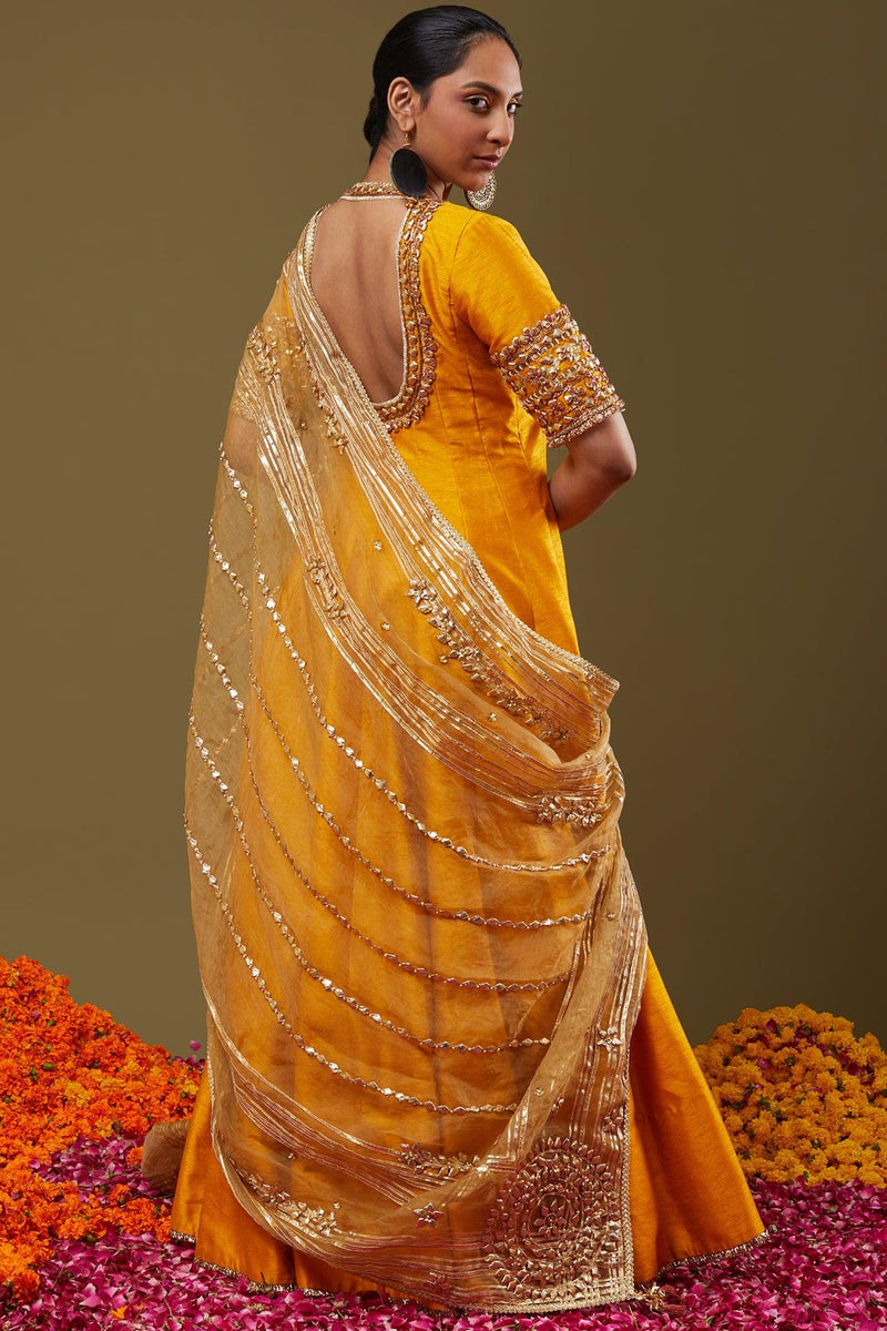 Mustard Yellow Gota Work Embroidered Anarkali Set - Preeti s kapoor