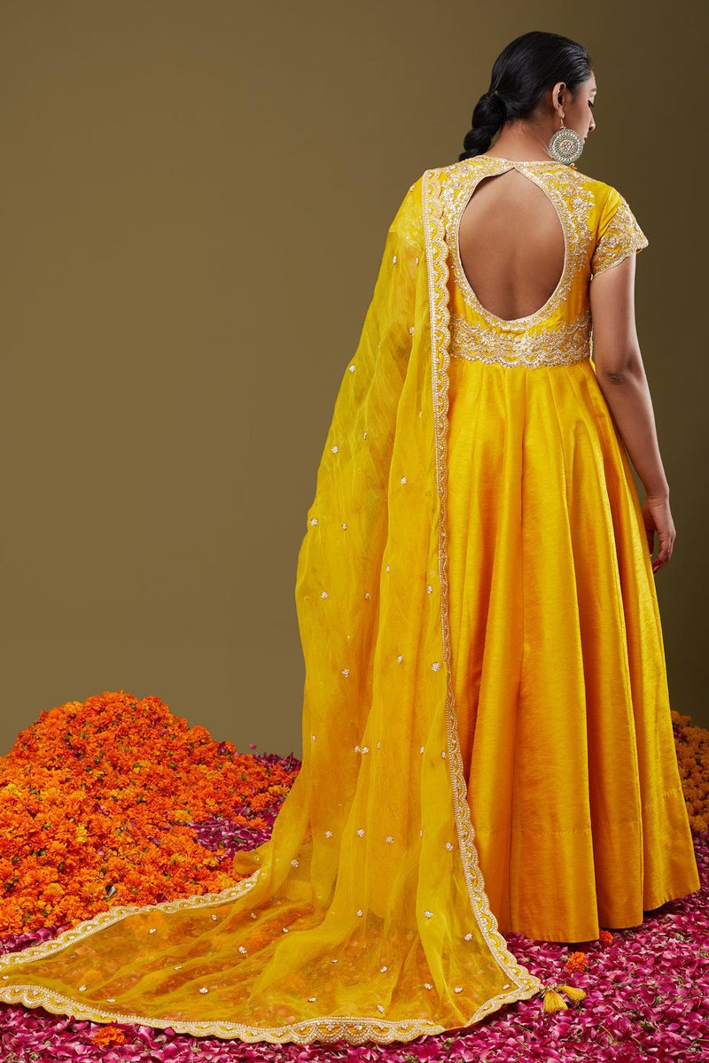 Bright Yellow Gotapatti With Sequence & Pearl Embroidered Anarkali Set - Preeti s kapoor