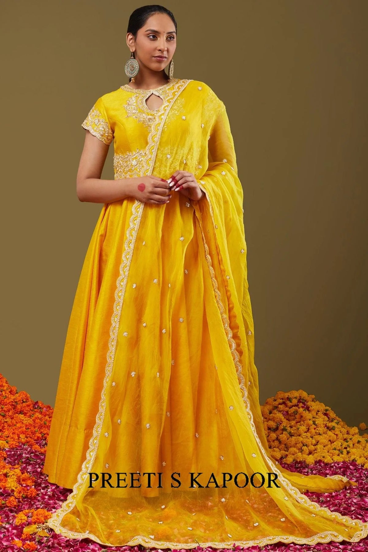 Bright Yellow Gotapatti With Sequence & Pearl Embroidered Anarkali Set - Preeti S Kapoor