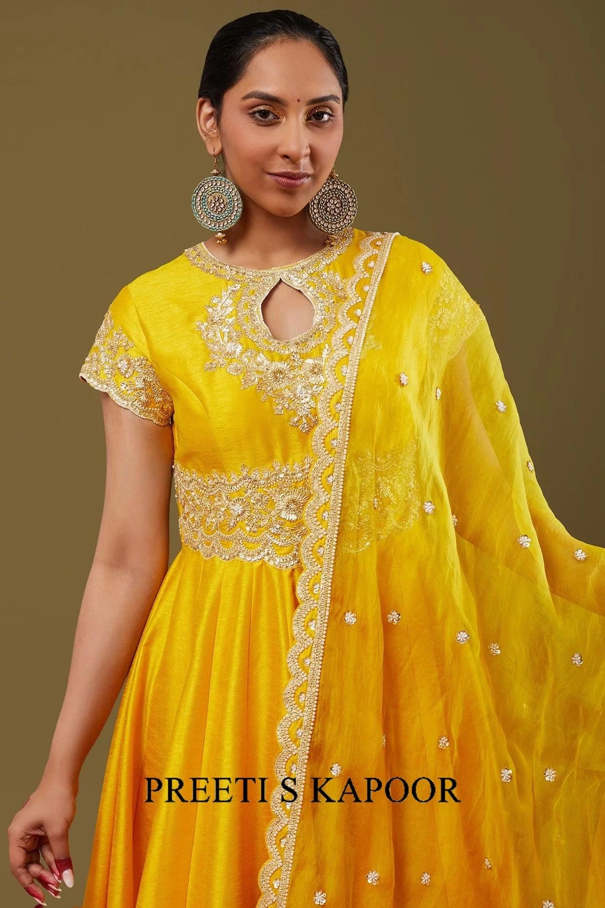 Bright Yellow Gotapatti With Sequence & Pearl Embroidered Anarkali Set - Preeti S Kapoor