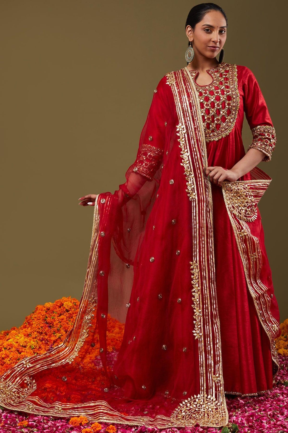 Maroon Gota Work Embroidered Anarkali Set - Preeti s kapoor