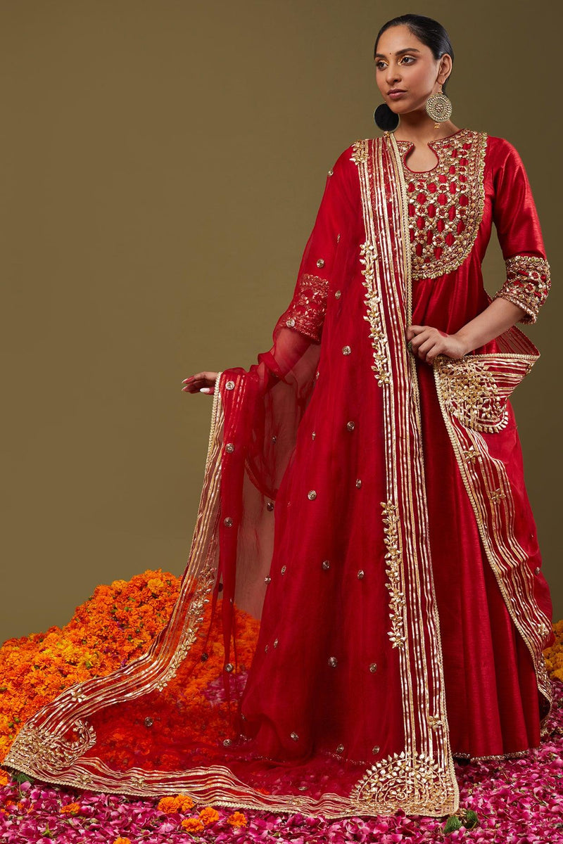 Maroon Gota Work Embroidered Anarkali Set - Preeti s kapoor