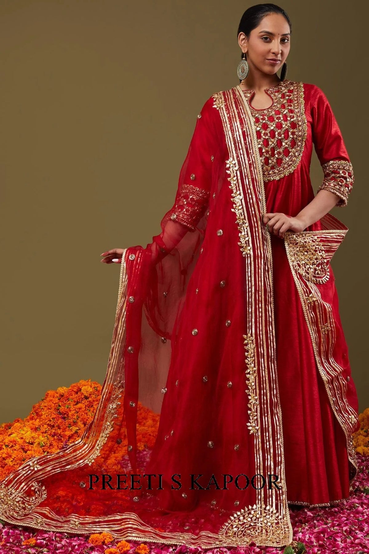 Maroon Gota Work Embroidered Anarkali Set - Preeti S Kapoor