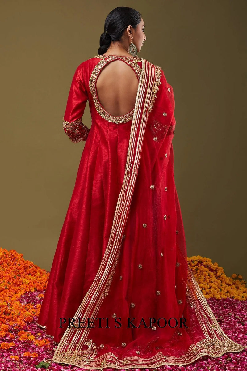 Maroon Gota Work Embroidered Anarkali Set - Preeti S Kapoor