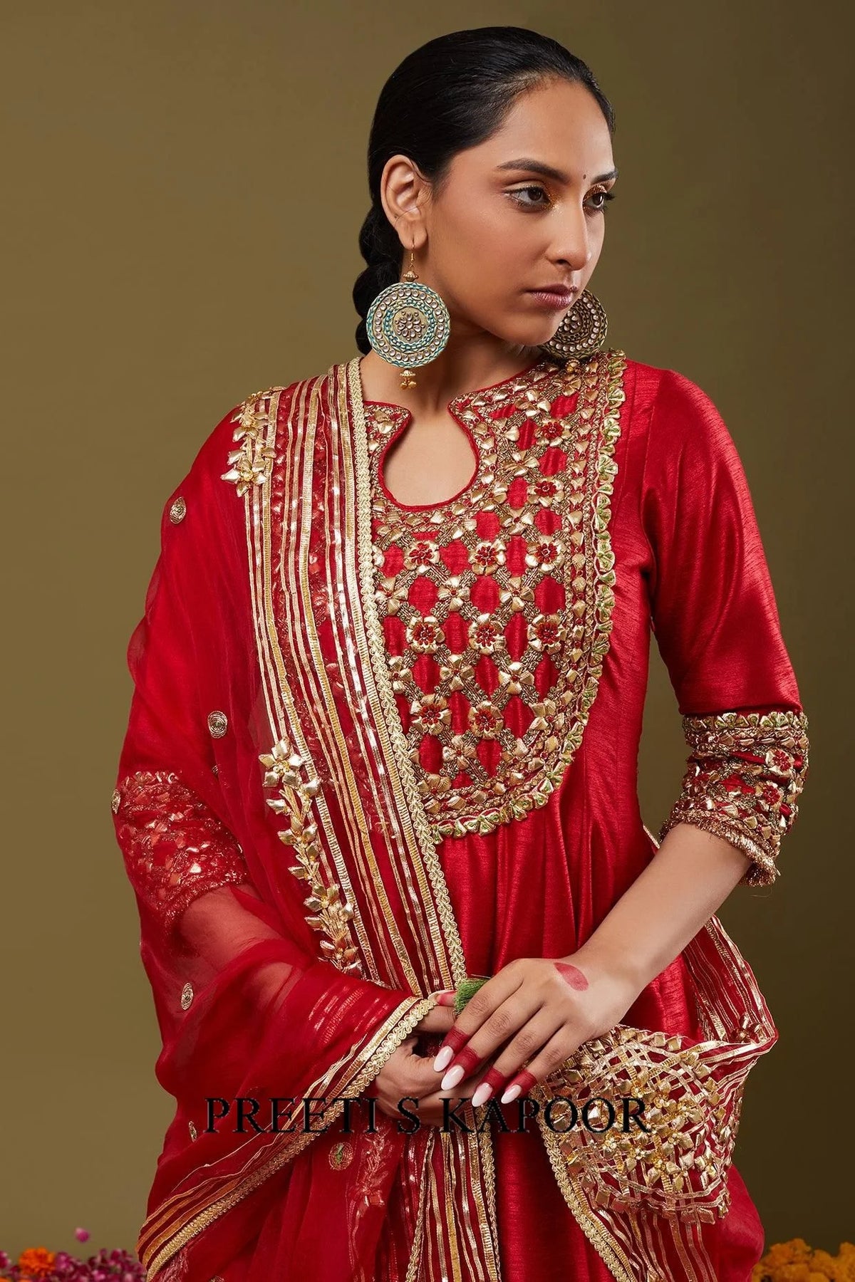 Maroon Gota Work Embroidered Anarkali Set - Preeti S Kapoor