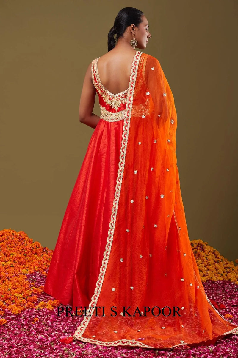 Red Gotapatti With Sequence & Pearl Embroidered Anarkali Set - Preeti S Kapoor