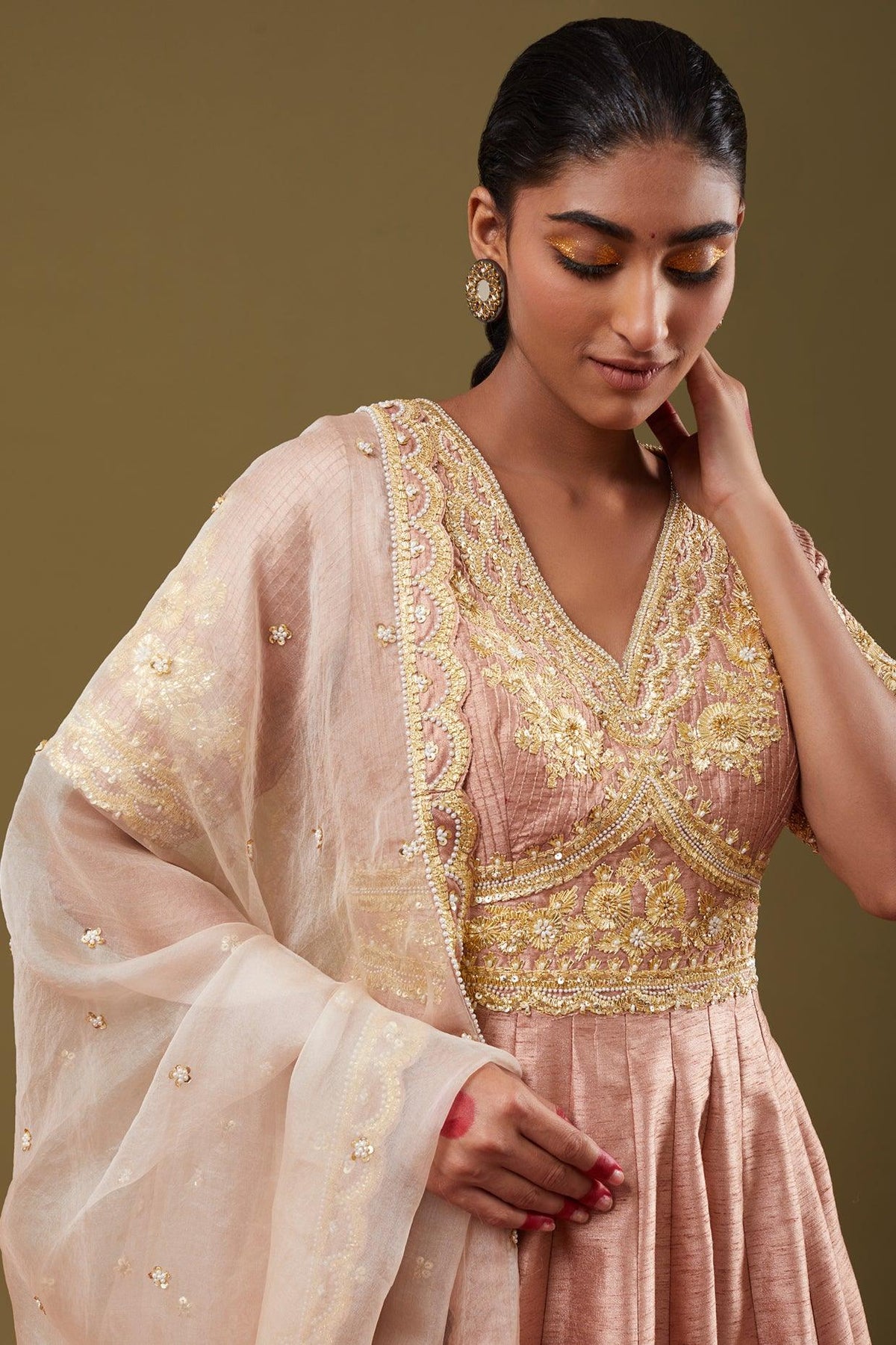 Rose Pink Gotapatti With Sequence & Pearl Embroidered Anarkali Set - Preeti s kapoor