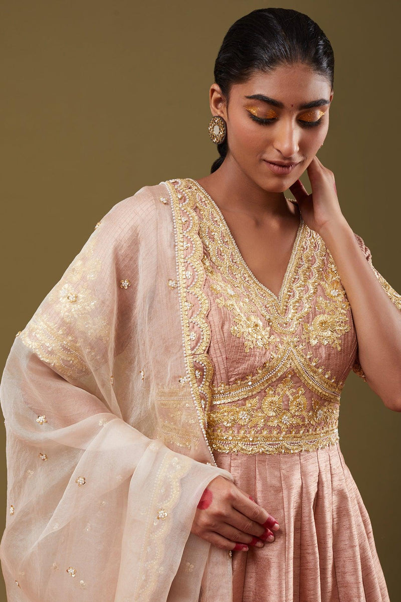 Rose Pink Gotapatti With Sequence & Pearl Embroidered Anarkali Set - Preeti s kapoor