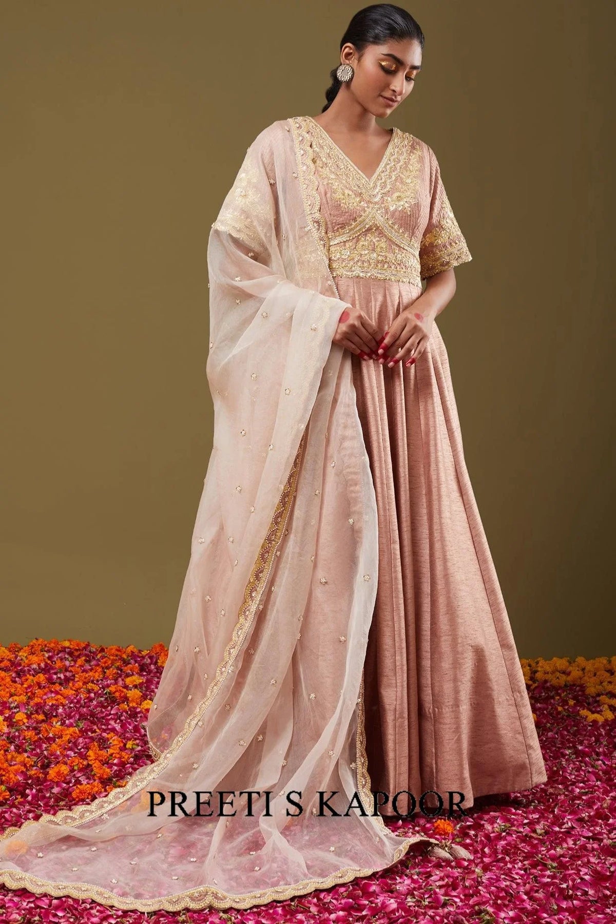 Rose Pink Gotapatti With Sequence & Pearl Embroidered Anarkali Set - Preeti S Kapoor