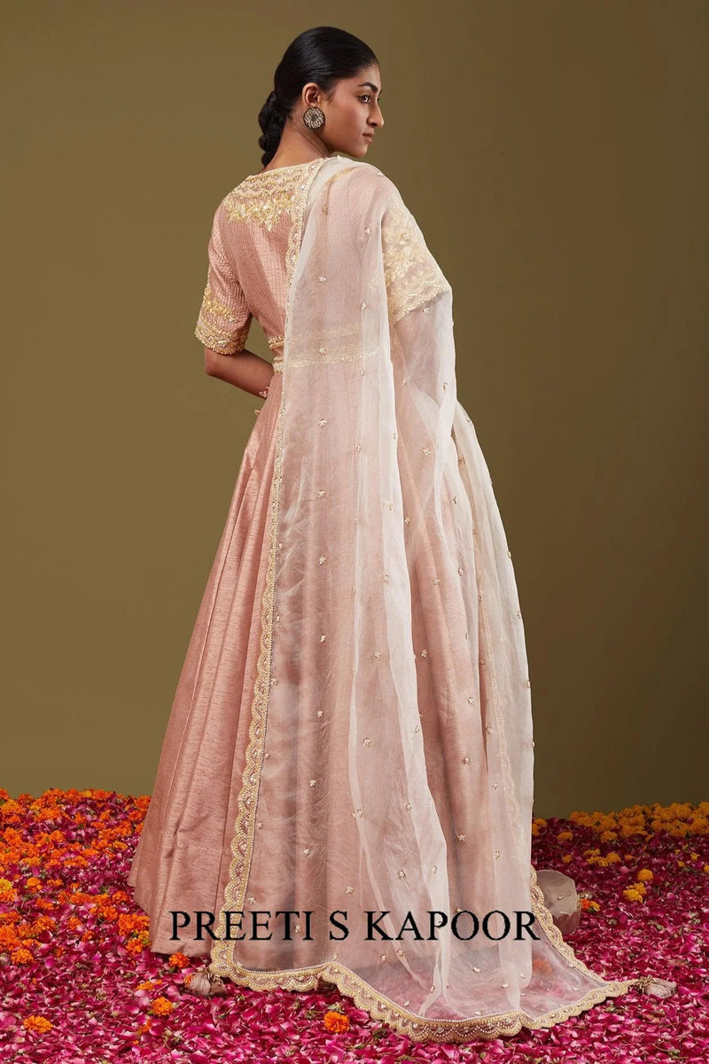 Rose Pink Gotapatti With Sequence & Pearl Embroidered Anarkali Set - Preeti S Kapoor