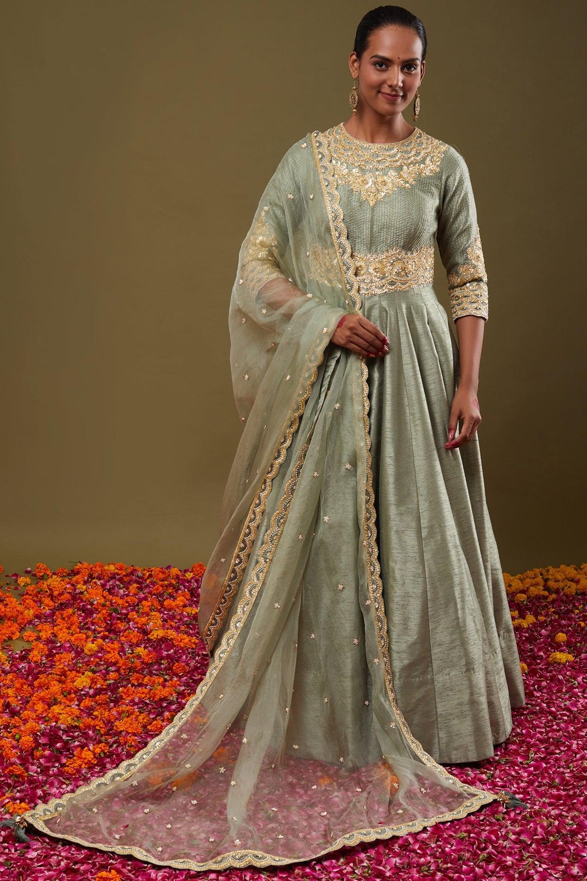 Pista Green Gotapatti With Sequence & Pearl Embroidered Anarkali Set - Preeti s kapoor