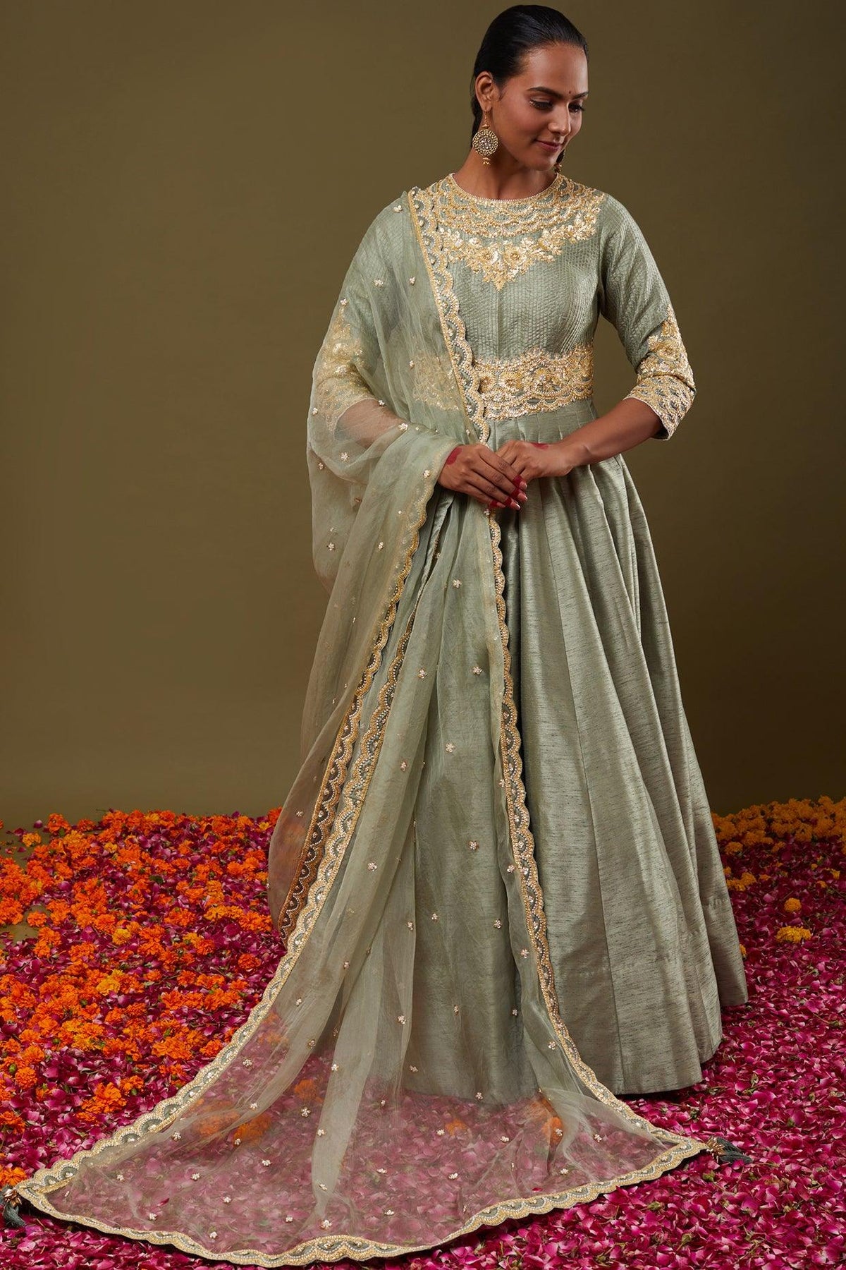 Pista Green Gotapatti With Sequence & Pearl Embroidered Anarkali Set - Preeti s kapoor