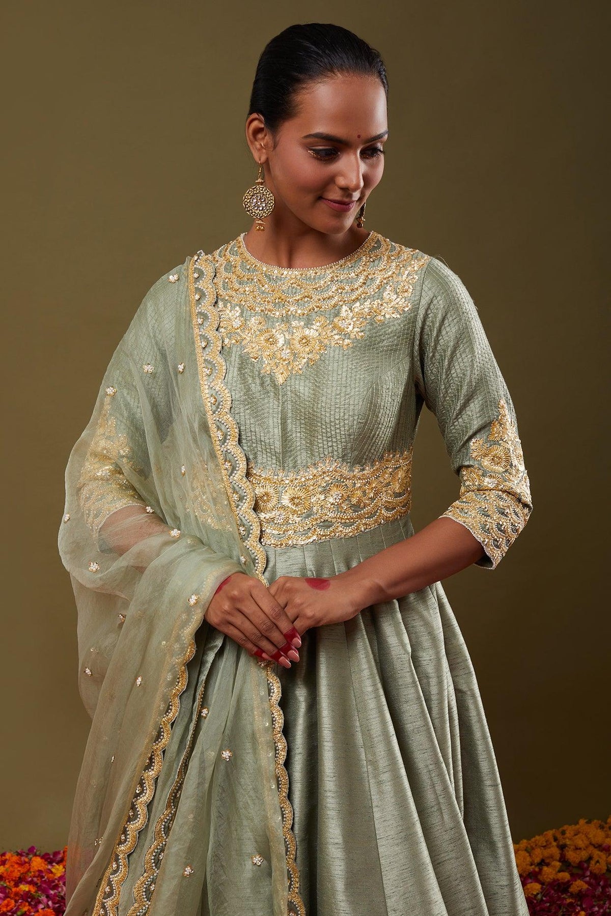 Pista Green Gotapatti With Sequence & Pearl Embroidered Anarkali Set - Preeti s kapoor