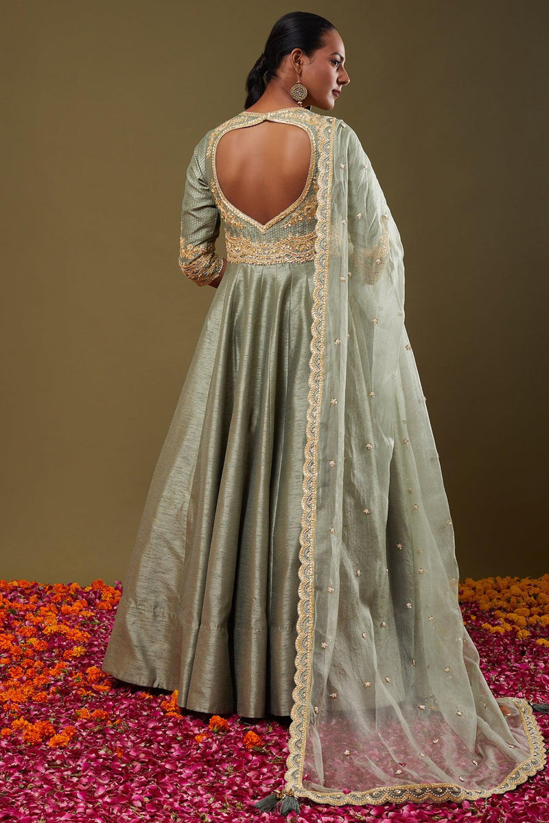 Pista Green Gotapatti With Sequence & Pearl Embroidered Anarkali Set - Preeti s kapoor