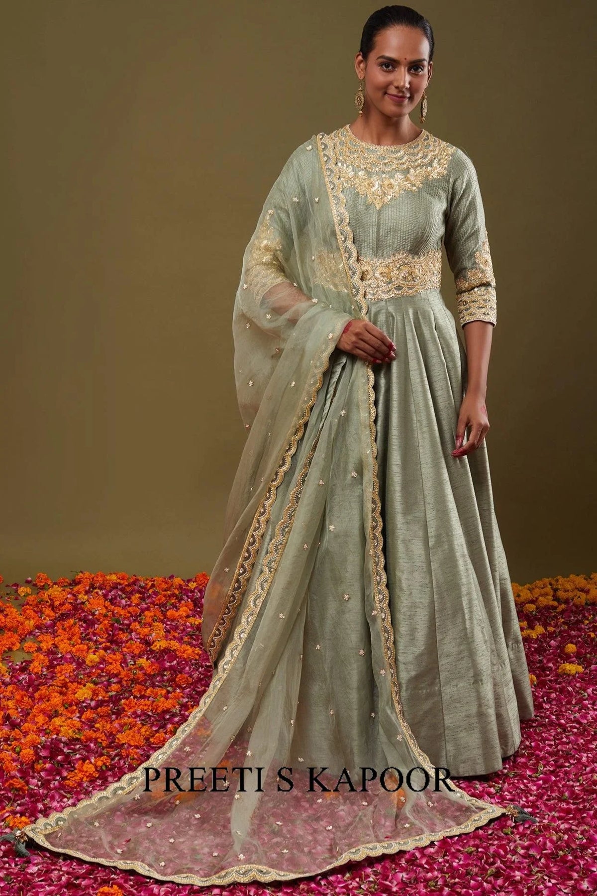 Pista Green Gotapatti With Sequence & Pearl Embroidered Anarkali Set - Preeti S Kapoor