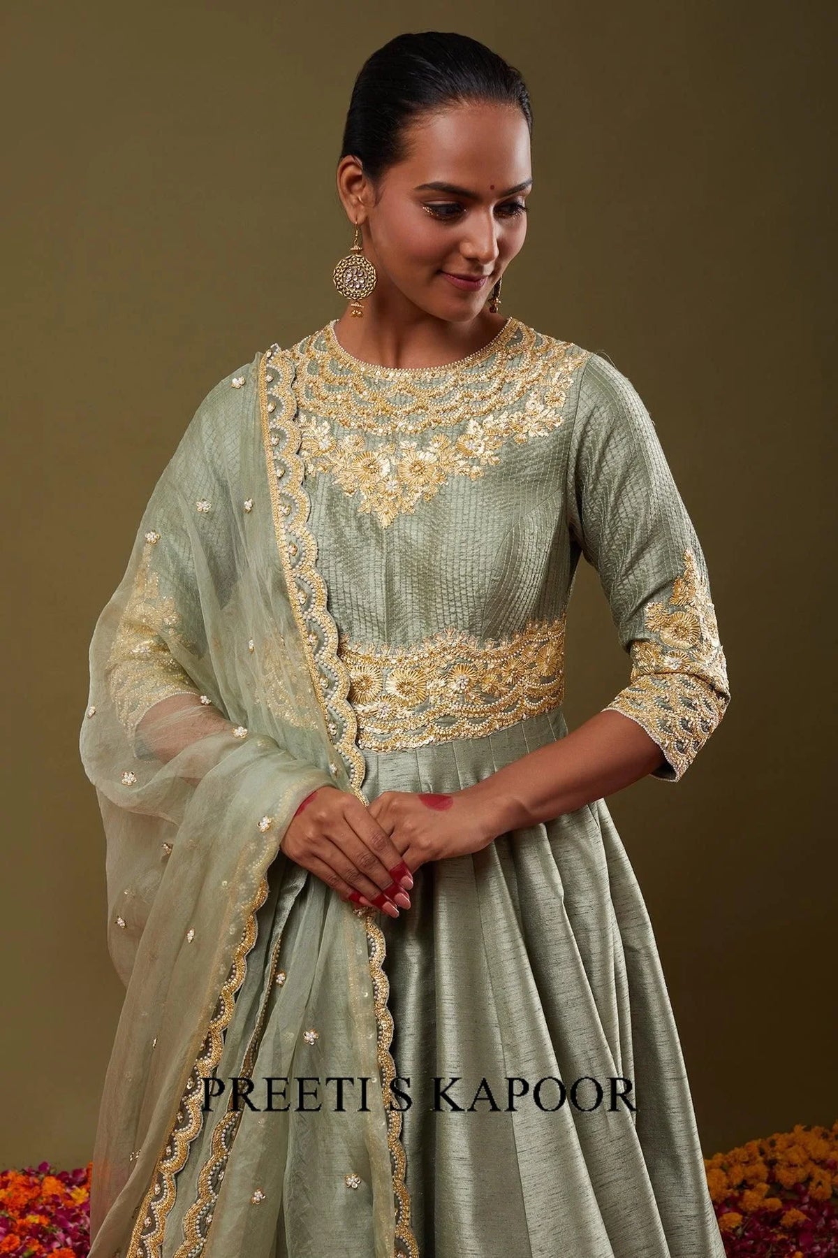 Pista Green Gotapatti With Sequence & Pearl Embroidered Anarkali Set - Preeti S Kapoor