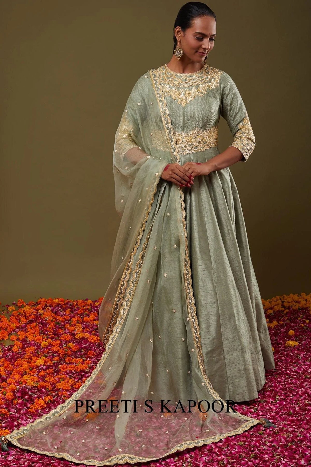 Pista Green Gotapatti With Sequence & Pearl Embroidered Anarkali Set - Preeti S Kapoor