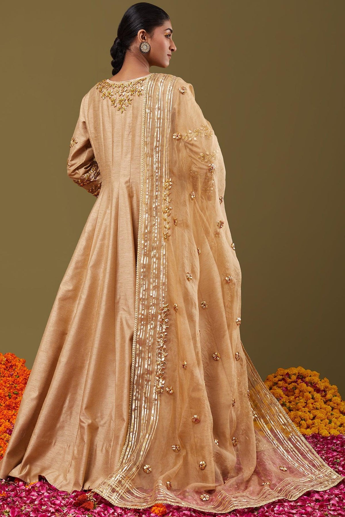 Beige Gota Work Embroidered Anarkali Set - Preeti s kapoor