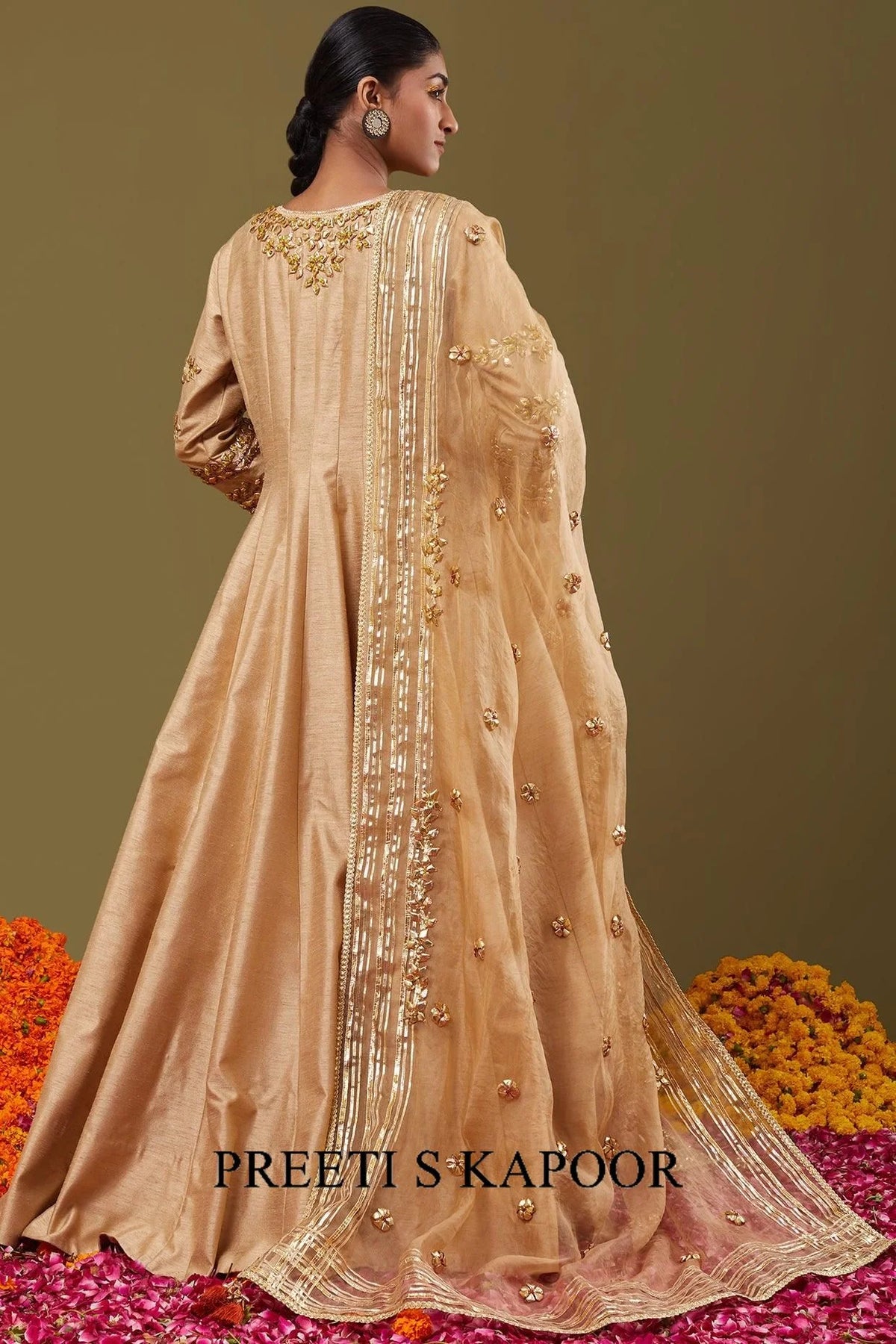 Beige Gota Work Embroidered Anarkali Set - Preeti S Kapoor