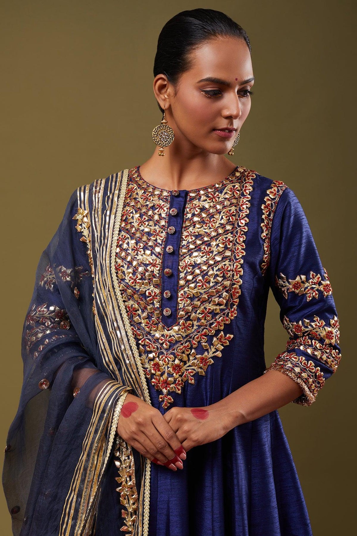 Cobalt Blue Gota Work Embroidered Anarkali Set - Preeti s kapoor