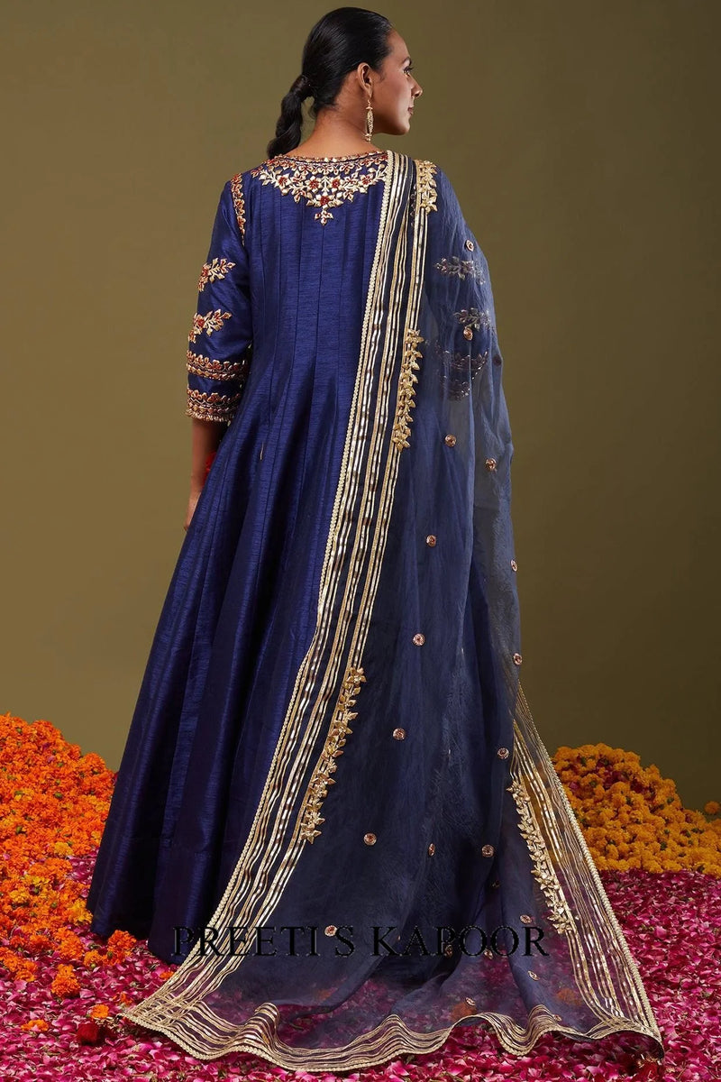 Cobalt Blue Gota Work Embroidered Anarkali Set - Preeti S Kapoor