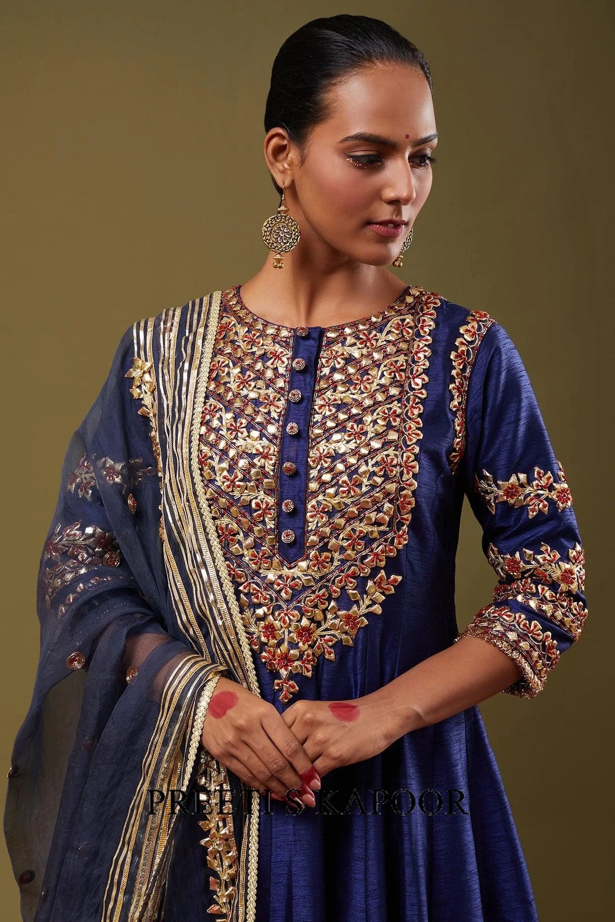 Cobalt Blue Gota Work Embroidered Anarkali Set - Preeti S Kapoor
