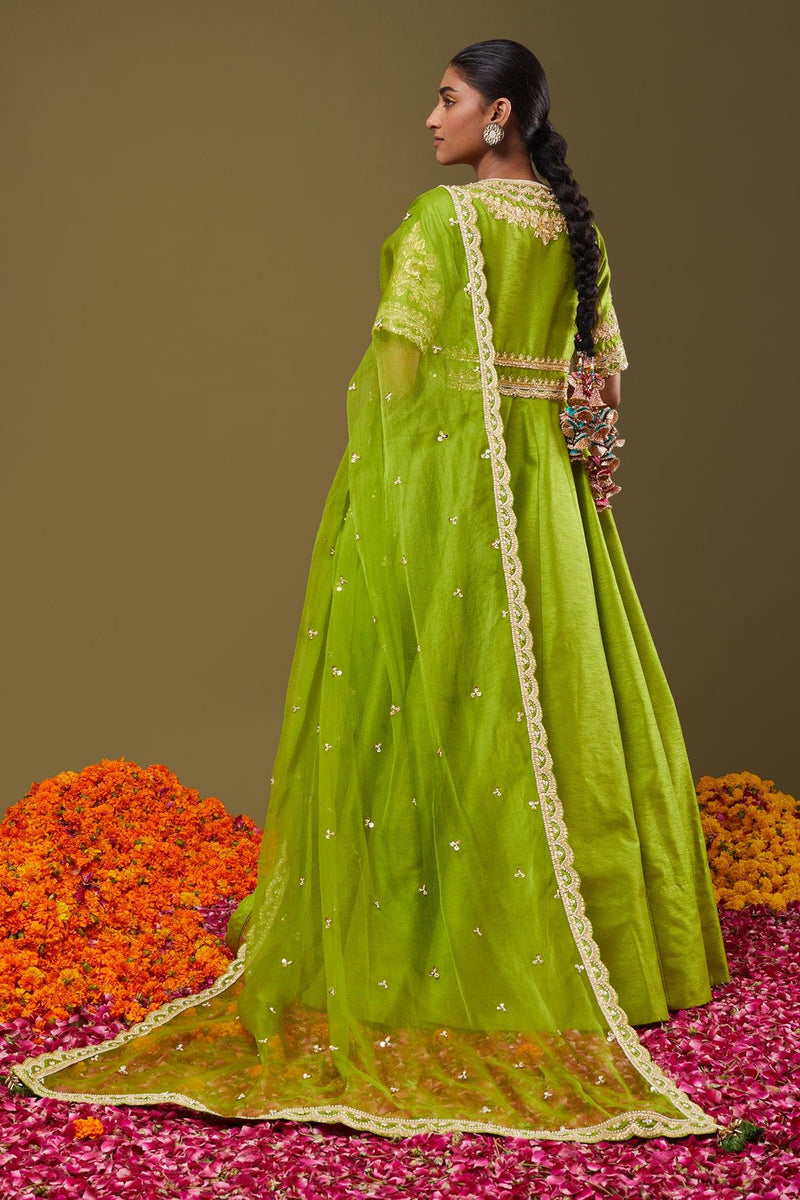 Lime Green Gotapatti With Sequence & Pearl Embroidered Anarkali Set - Preeti s kapoor