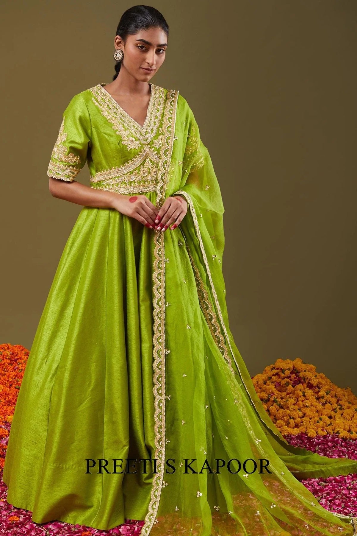 Lime Green Gotapatti With Sequence & Pearl Embroidered Anarkali Set - Preeti S Kapoor
