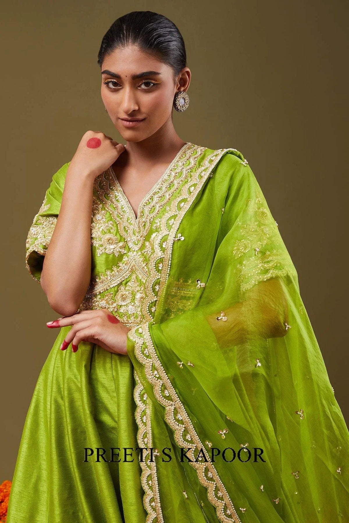 Lime Green Gotapatti With Sequence & Pearl Embroidered Anarkali Set - Preeti S Kapoor