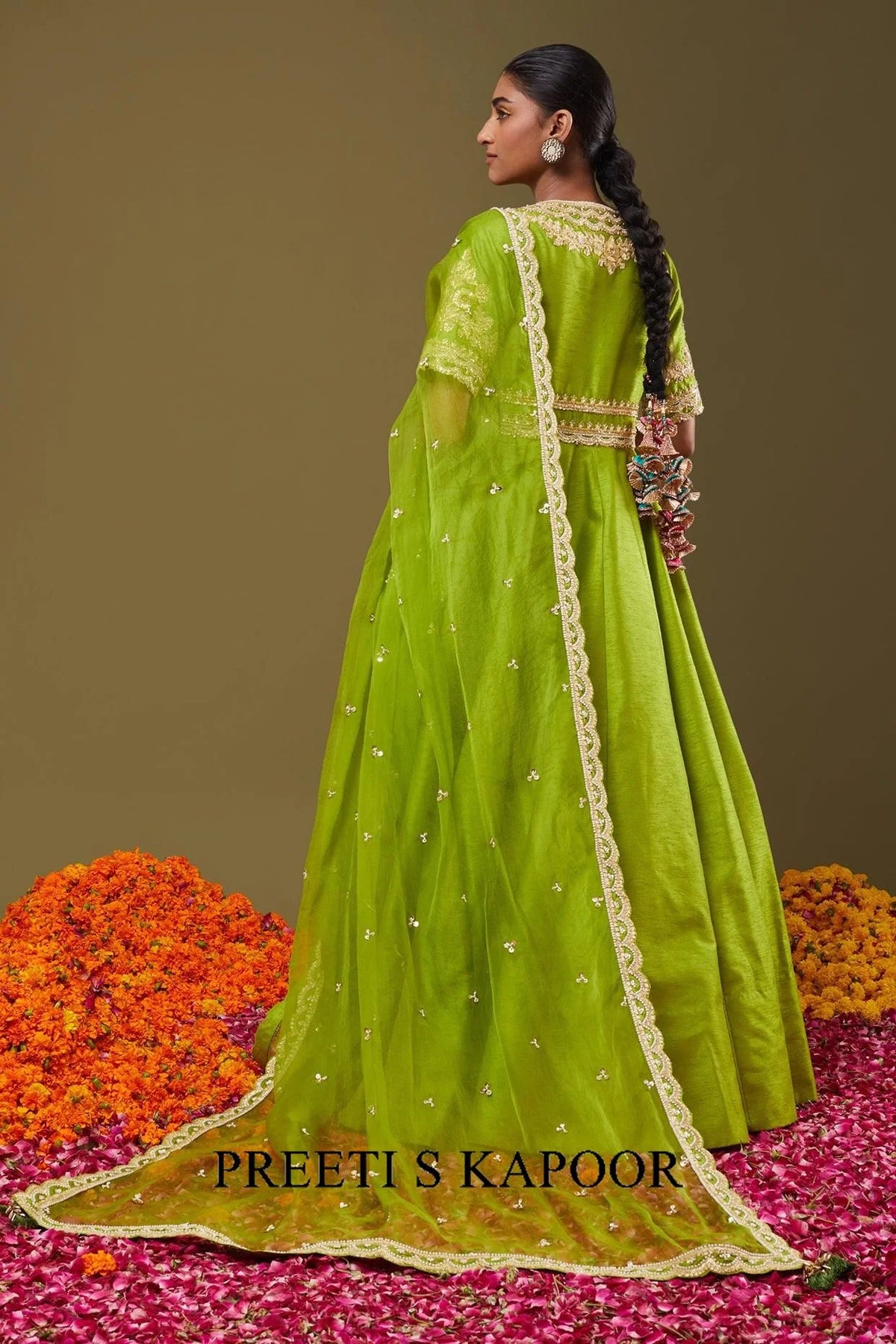 Lime Green Gotapatti With Sequence & Pearl Embroidered Anarkali Set - Preeti S Kapoor