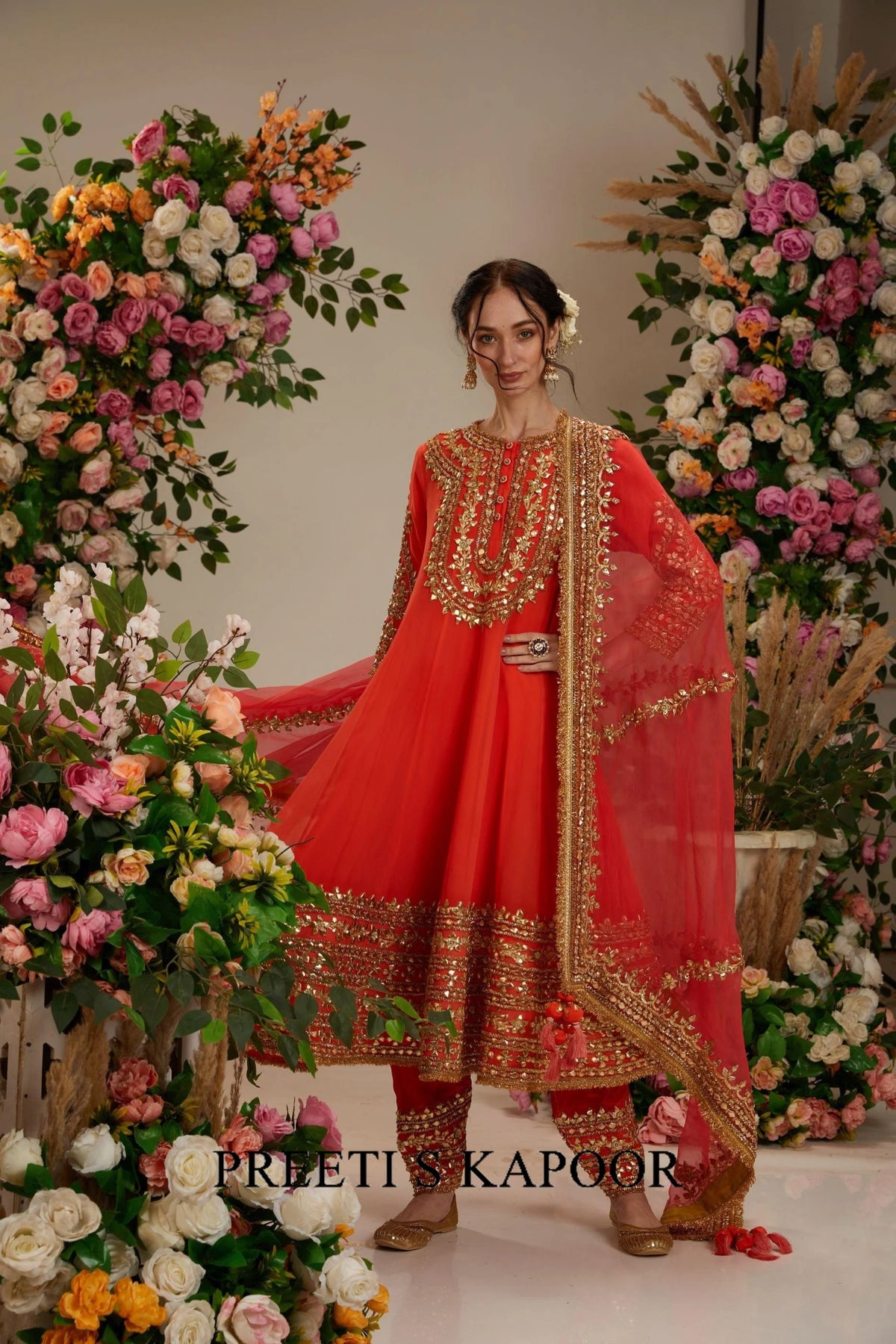 Orange anarkali with Salwat and Dupatta - Preeti S Kapoor