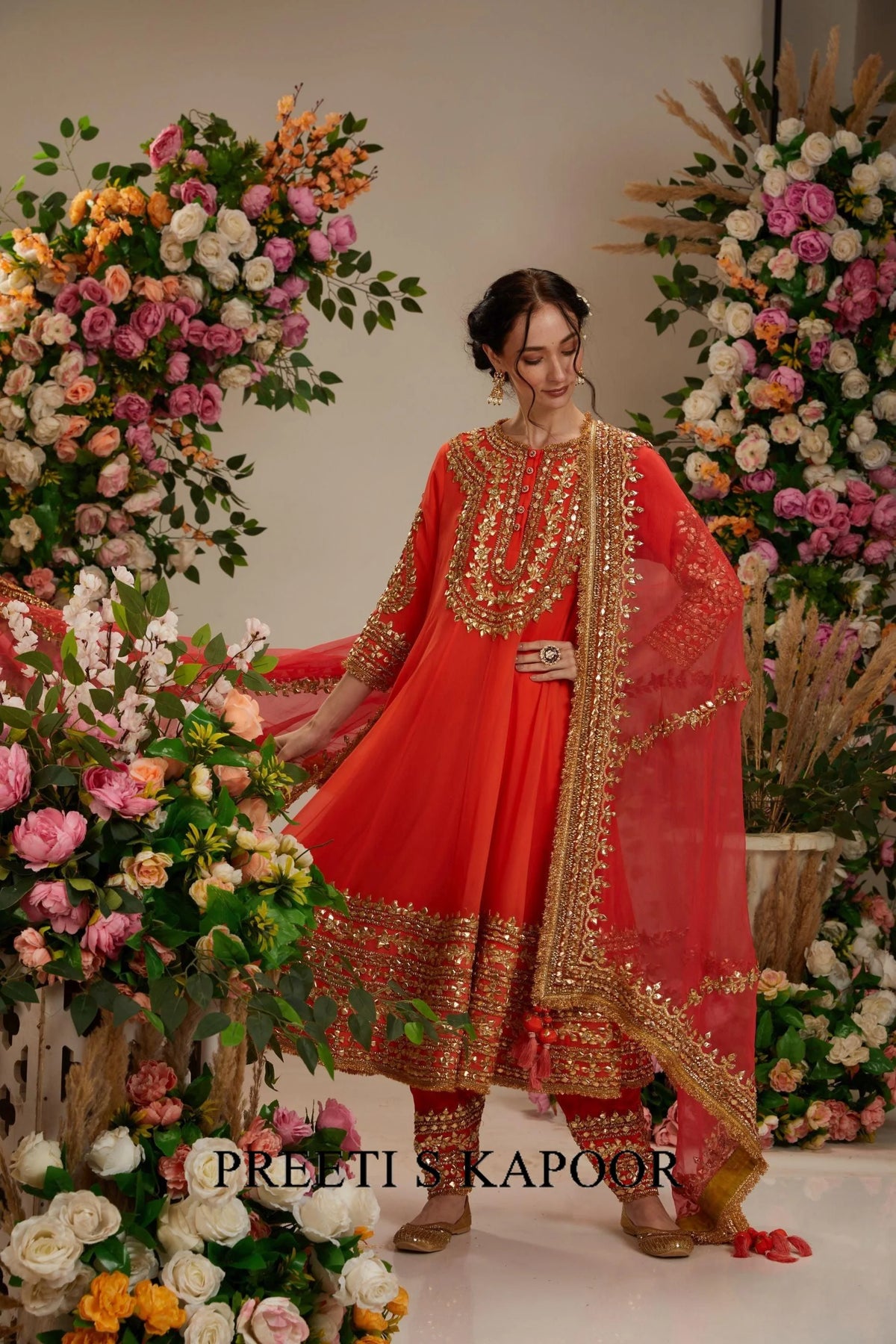 Orange anarkali with Salwat and Dupatta - Preeti S Kapoor