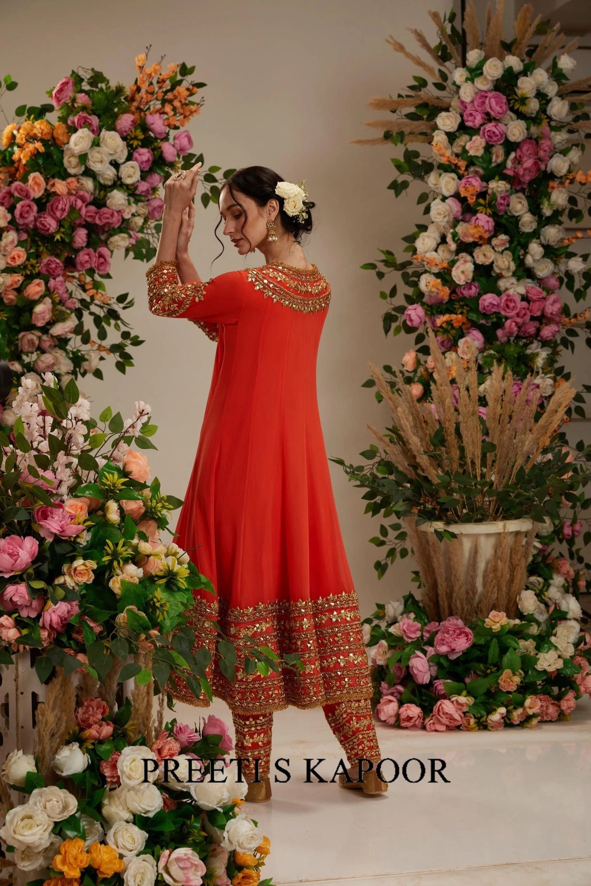 Orange anarkali with Salwat and Dupatta - Preeti S Kapoor