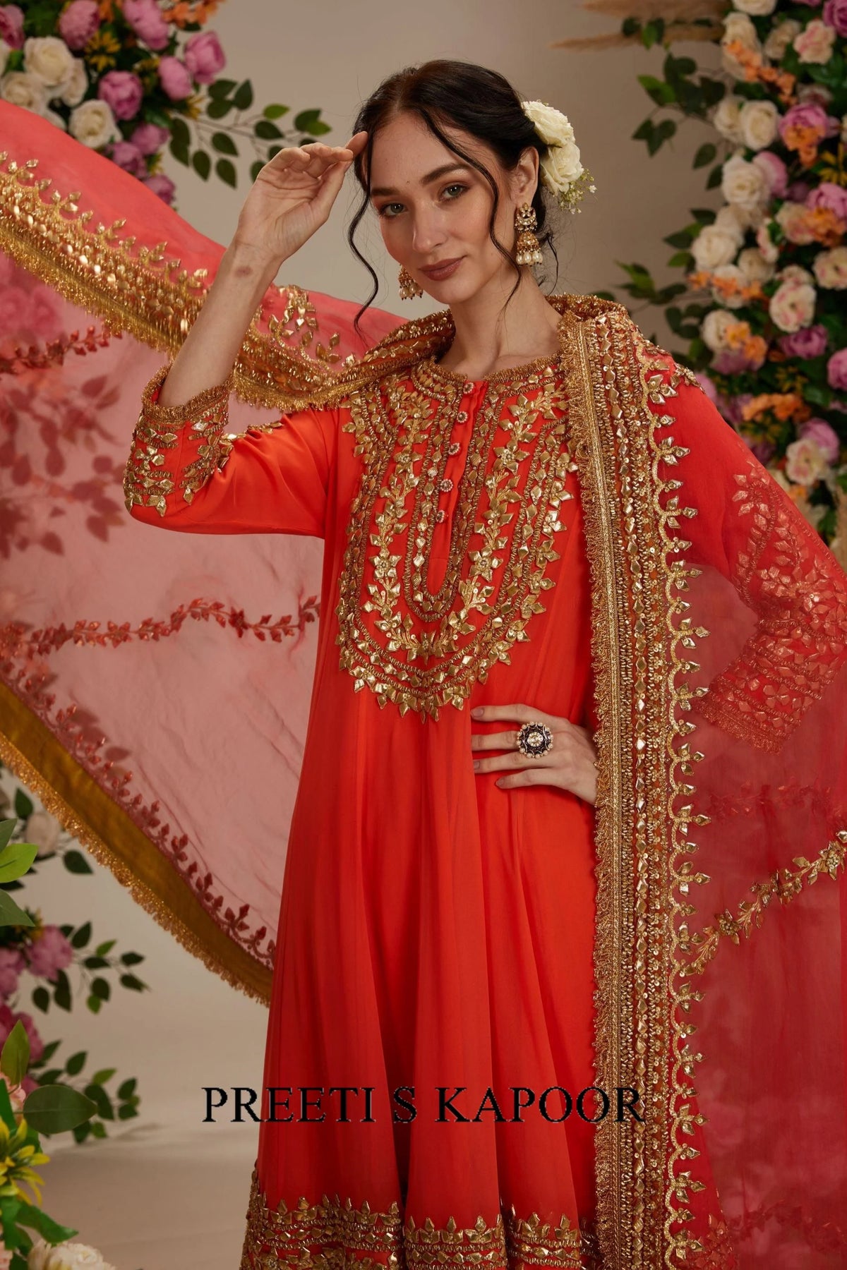 Orange anarkali with Salwat and Dupatta - Preeti S Kapoor