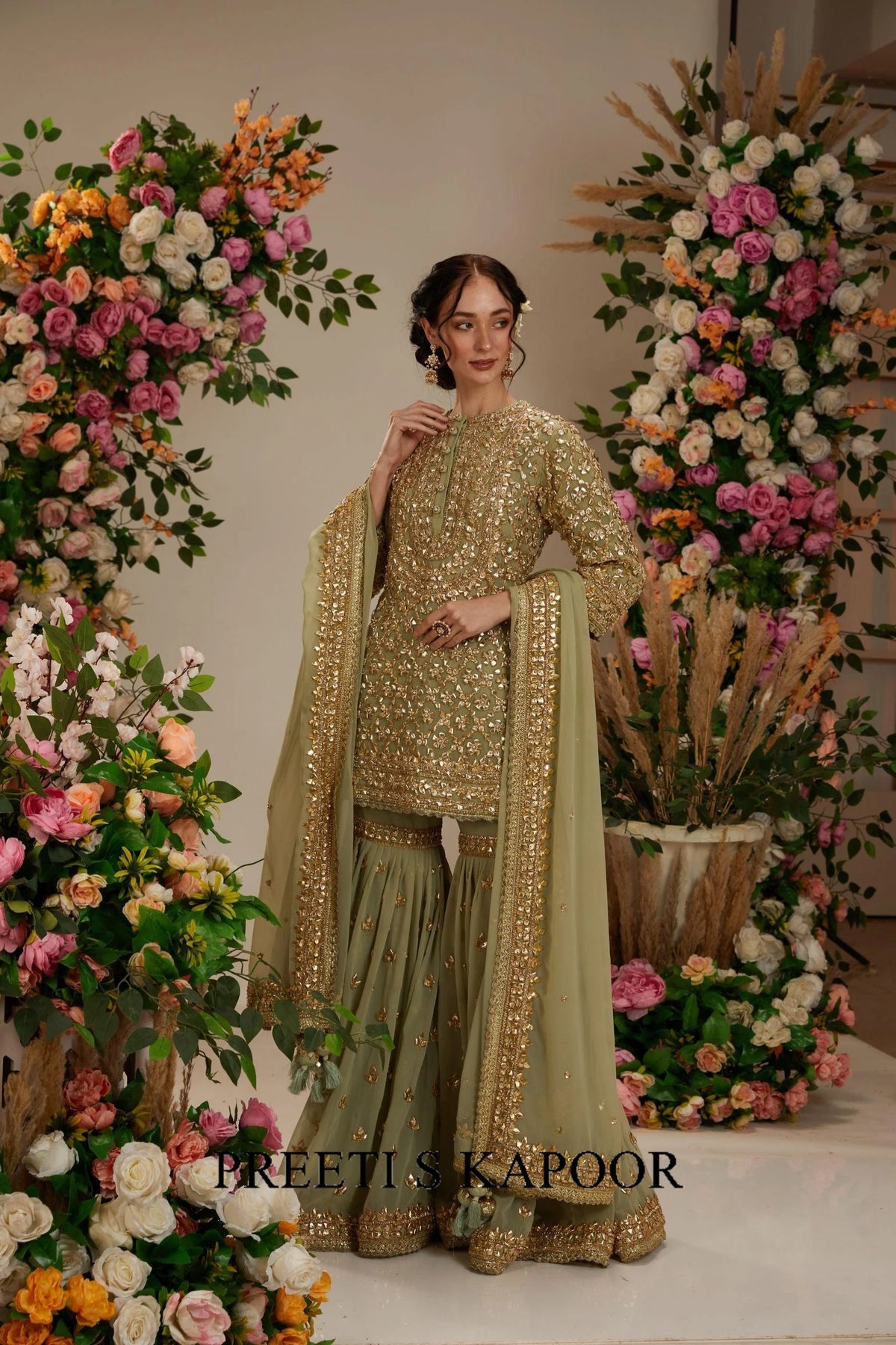 Aqua green kurta with Garara and Dupatta - Preeti S Kapoor