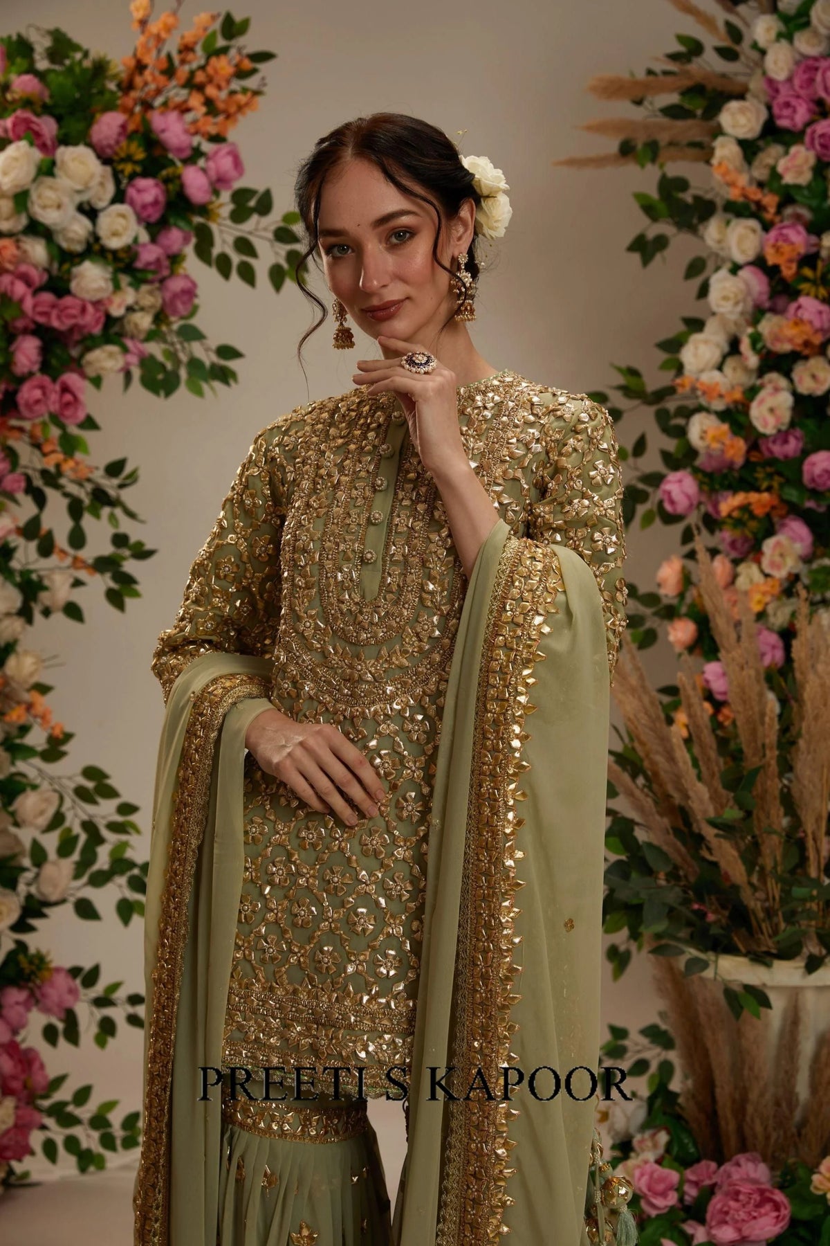 Aqua green kurta with Garara and Dupatta - Preeti S Kapoor
